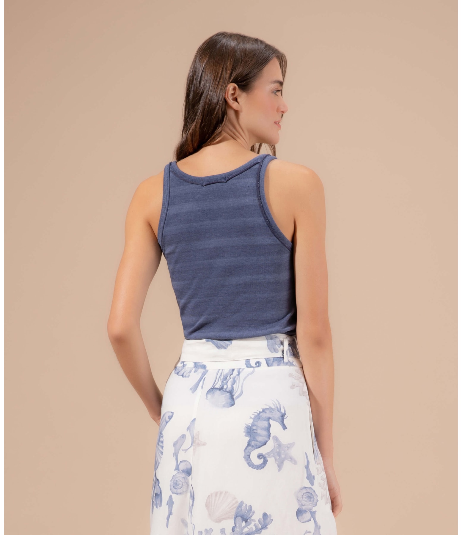  Blusa Linho  Tesla Listrada Dark Navy