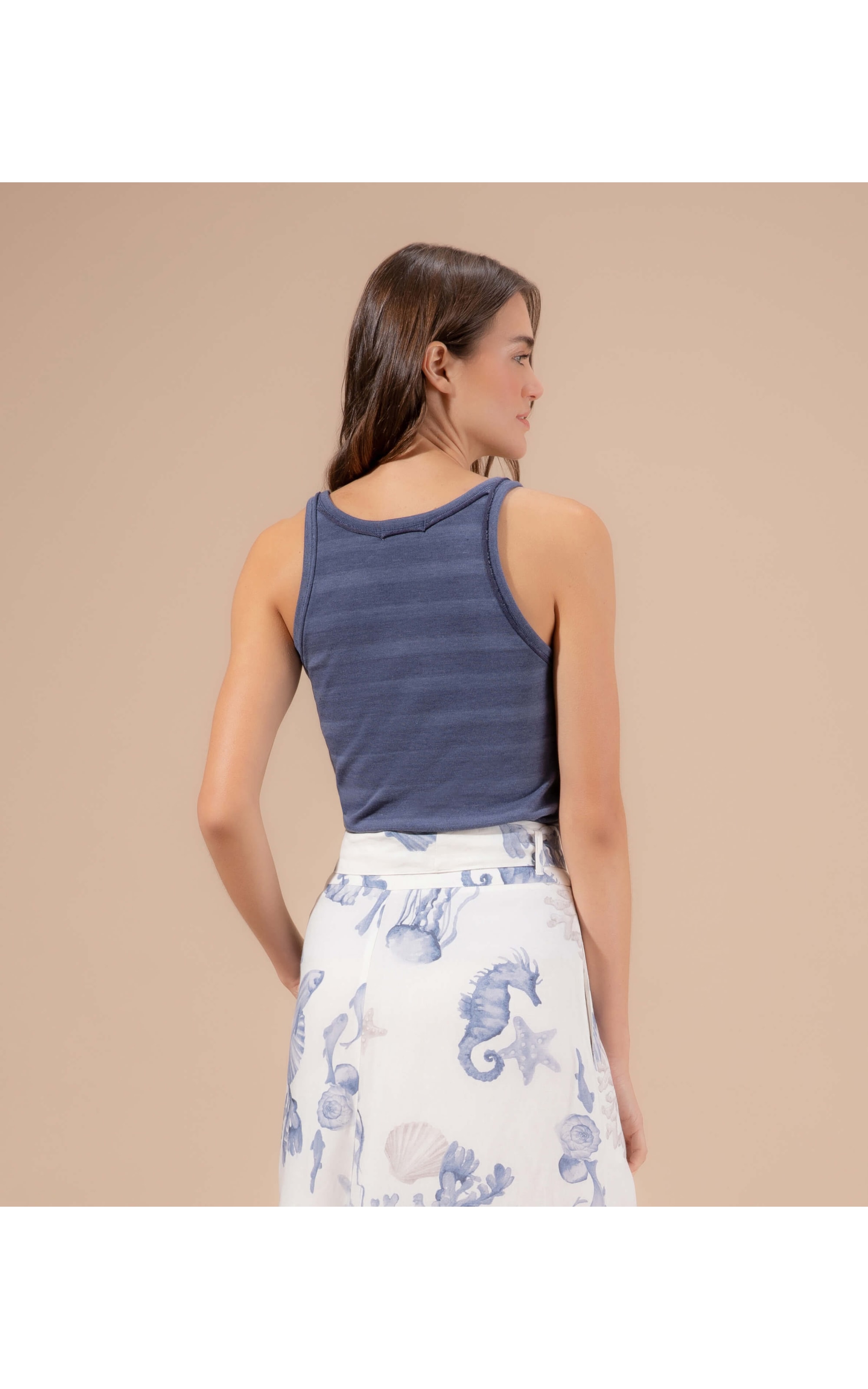  Blusa Linho  Tesla Listrada Dark Navy