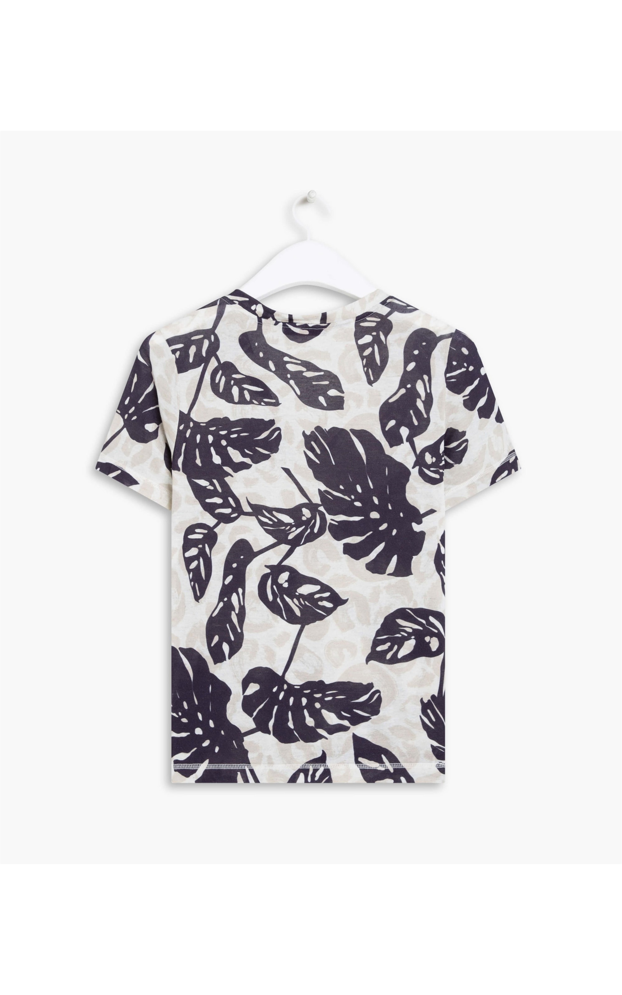 Blusa Linho  Viena  Estampa Monstera Onça Dark Navy
