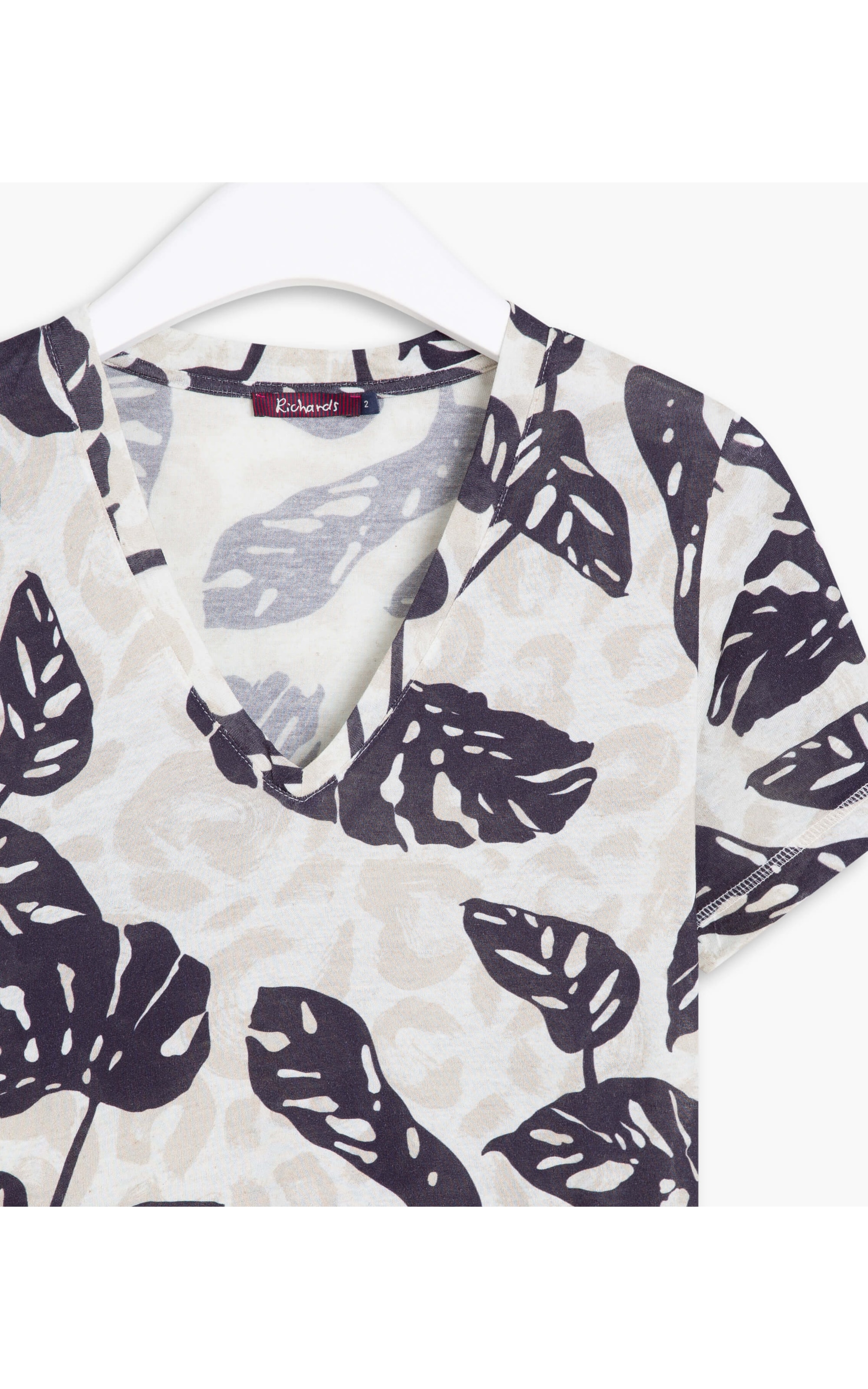 Blusa Linho  Viena  Estampa Monstera Onça Dark Navy