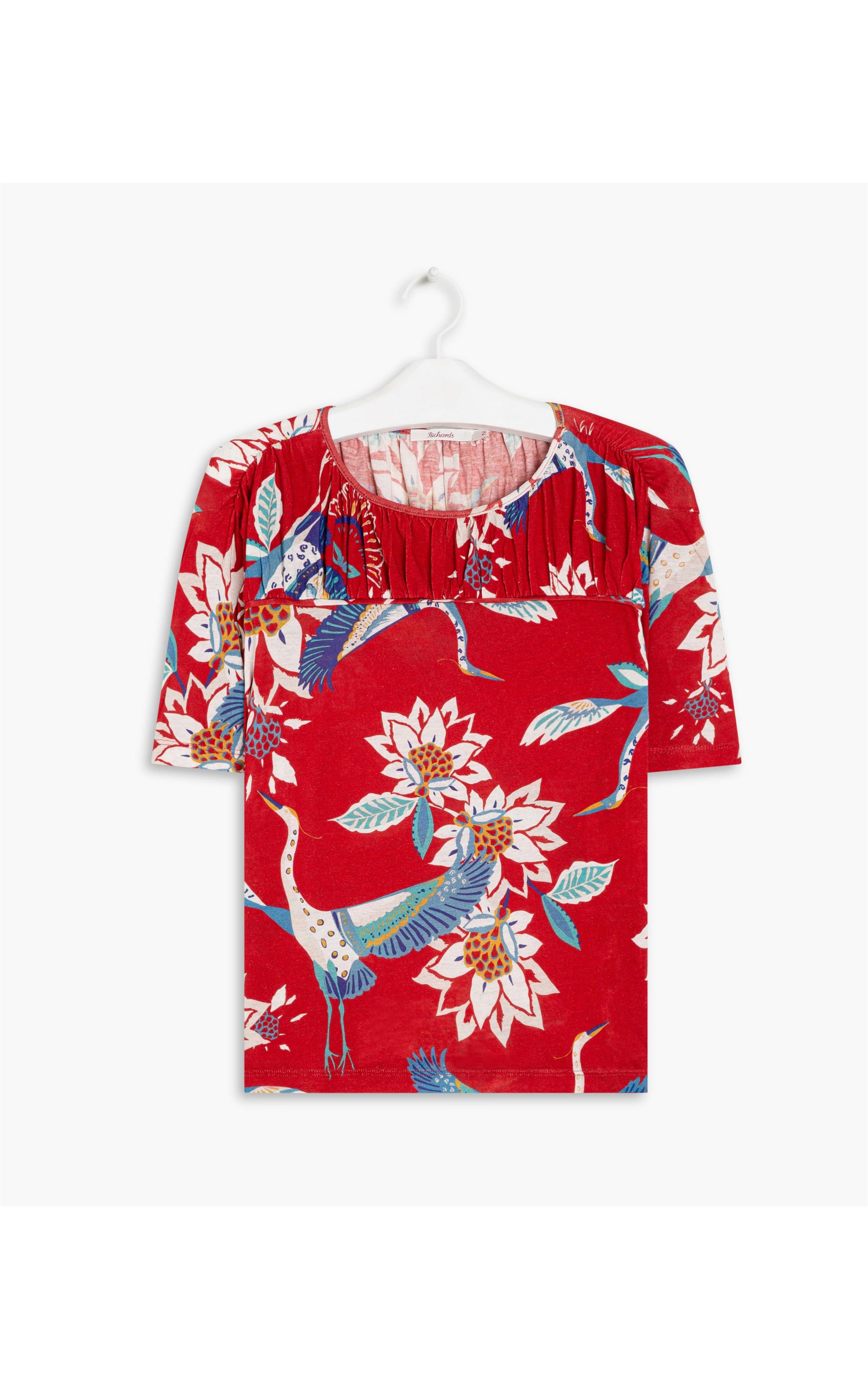 Blusa Linho  Yasmin  Estampa Passaros Cereja