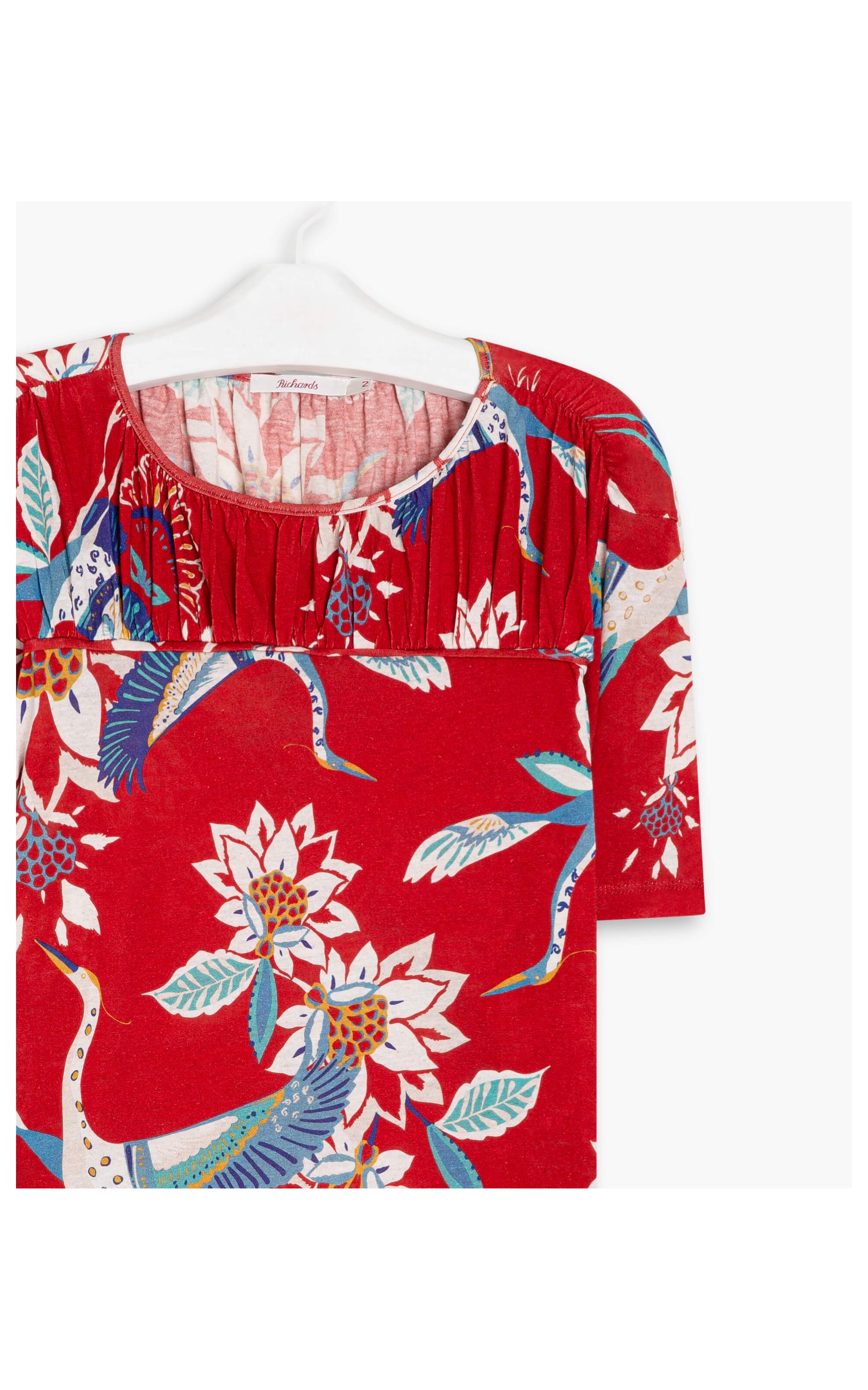 Blusa Linho  Yasmin  Estampa Passaros Cereja