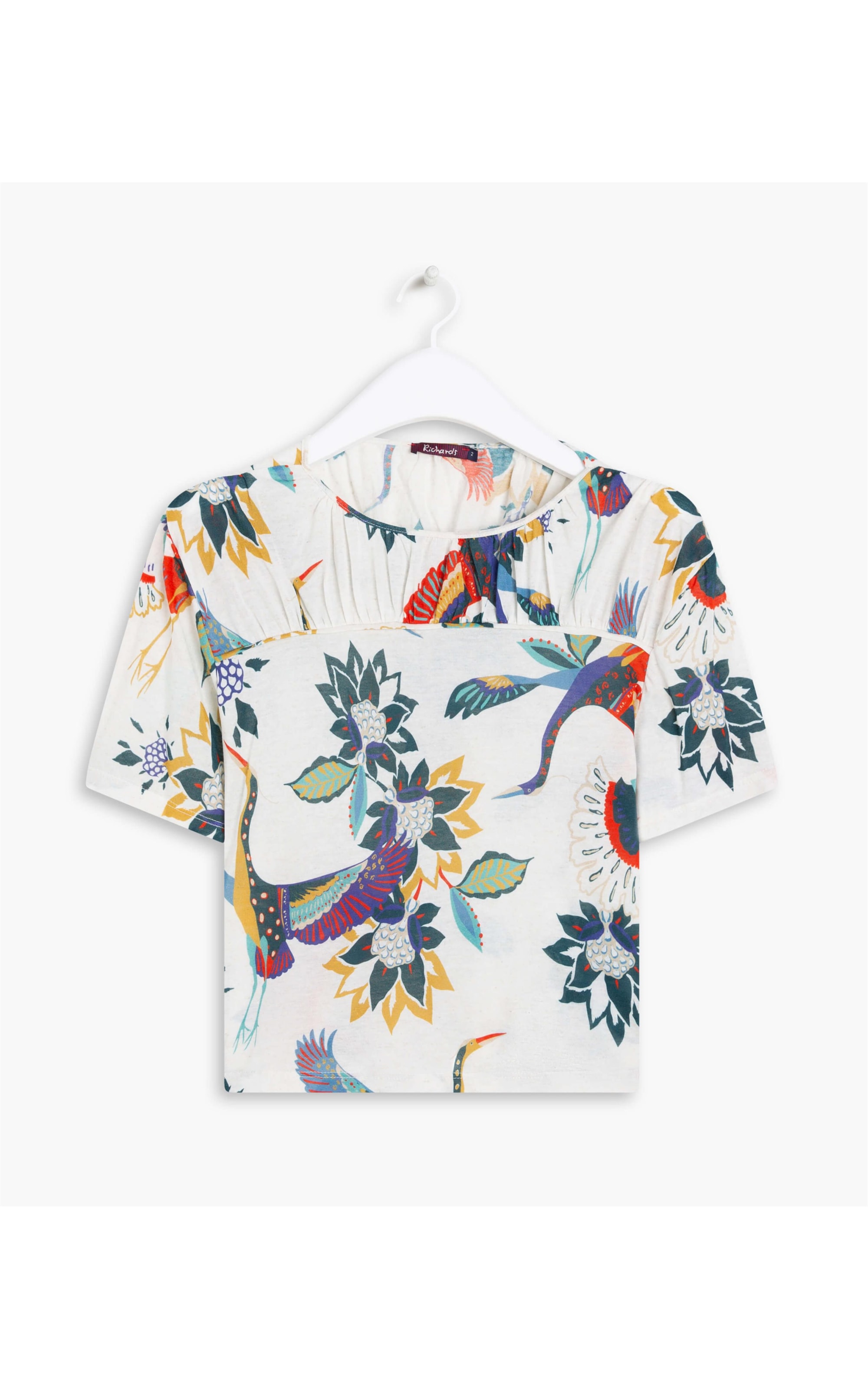 Blusa Linho  Yasmin  Estampa Passaros Natural