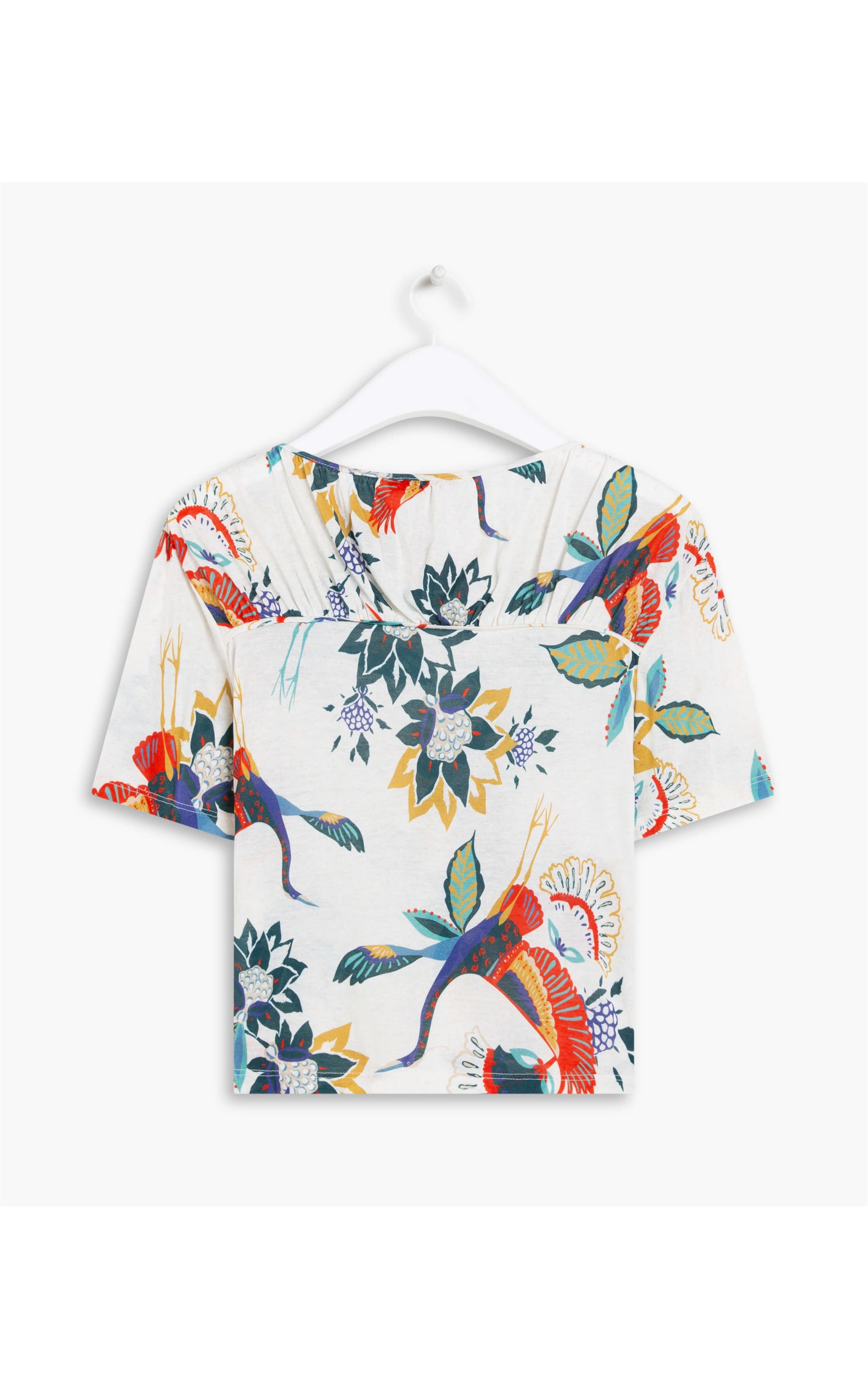 Blusa Linho  Yasmin  Estampa Passaros Natural
