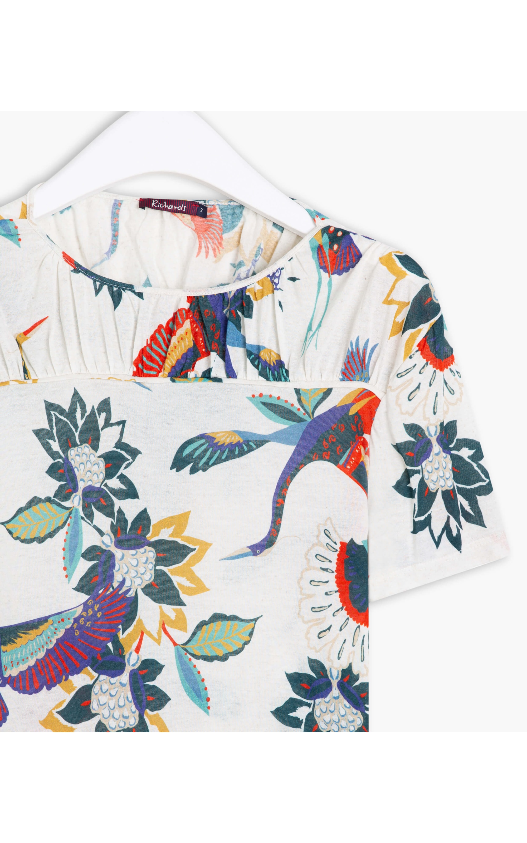Blusa Linho  Yasmin  Estampa Passaros Natural