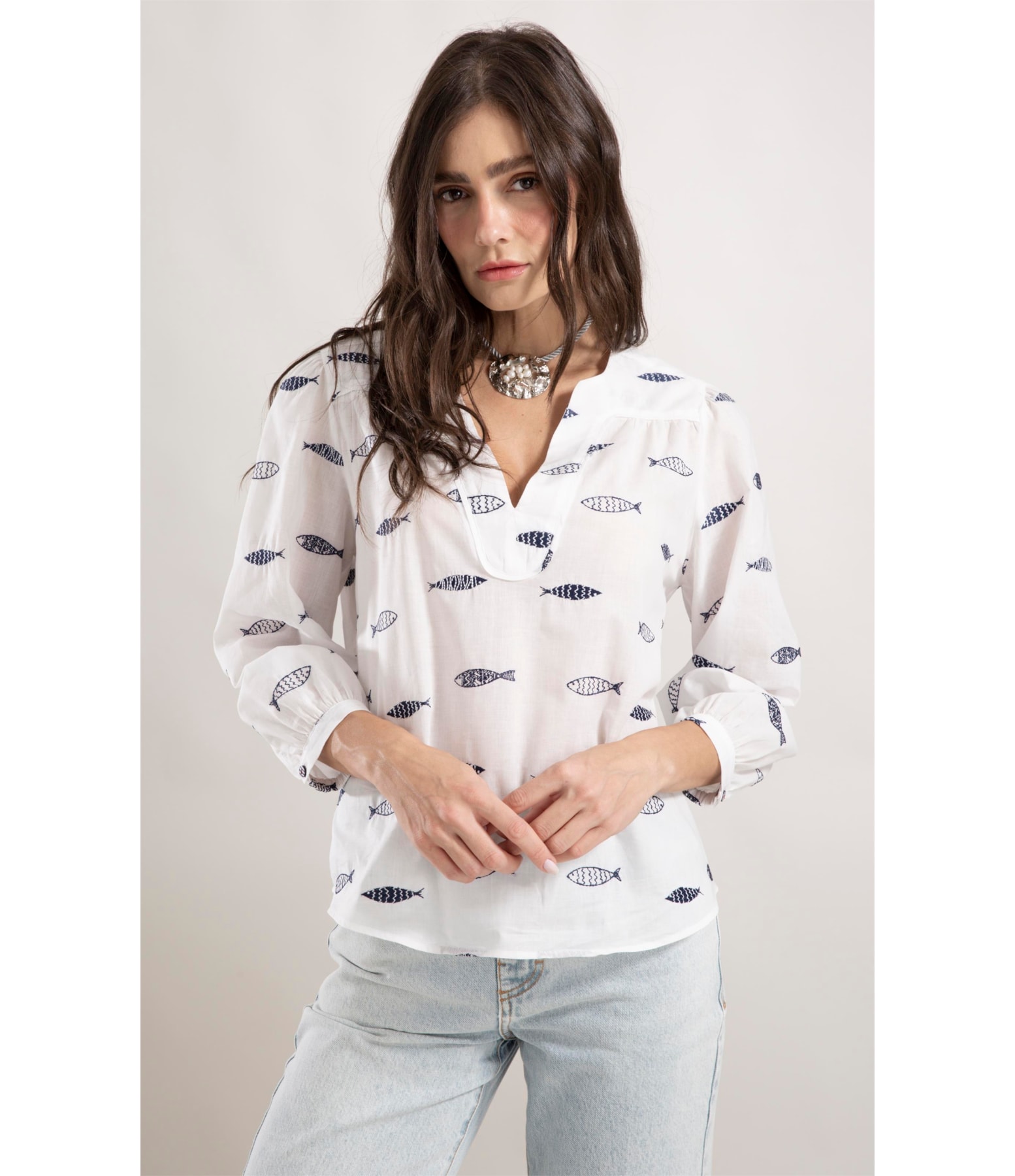 Blusa Louis Sardines Bicolor Off White