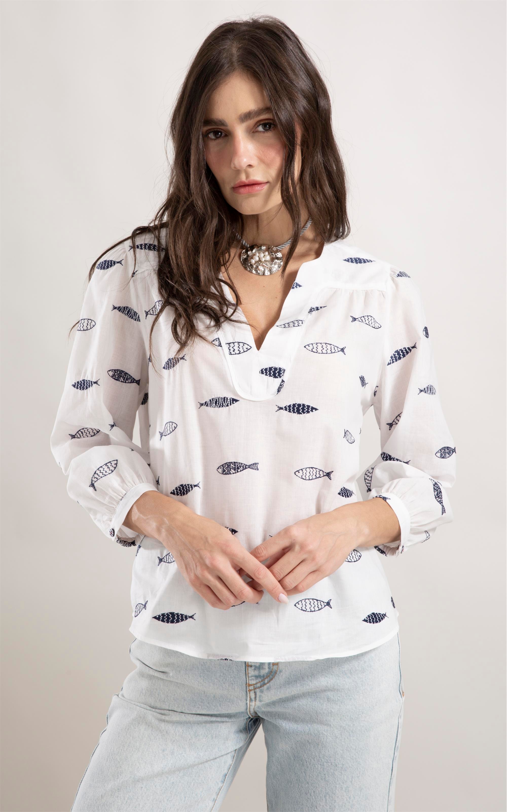 Blusa Louis Sardines Bicolor Off White