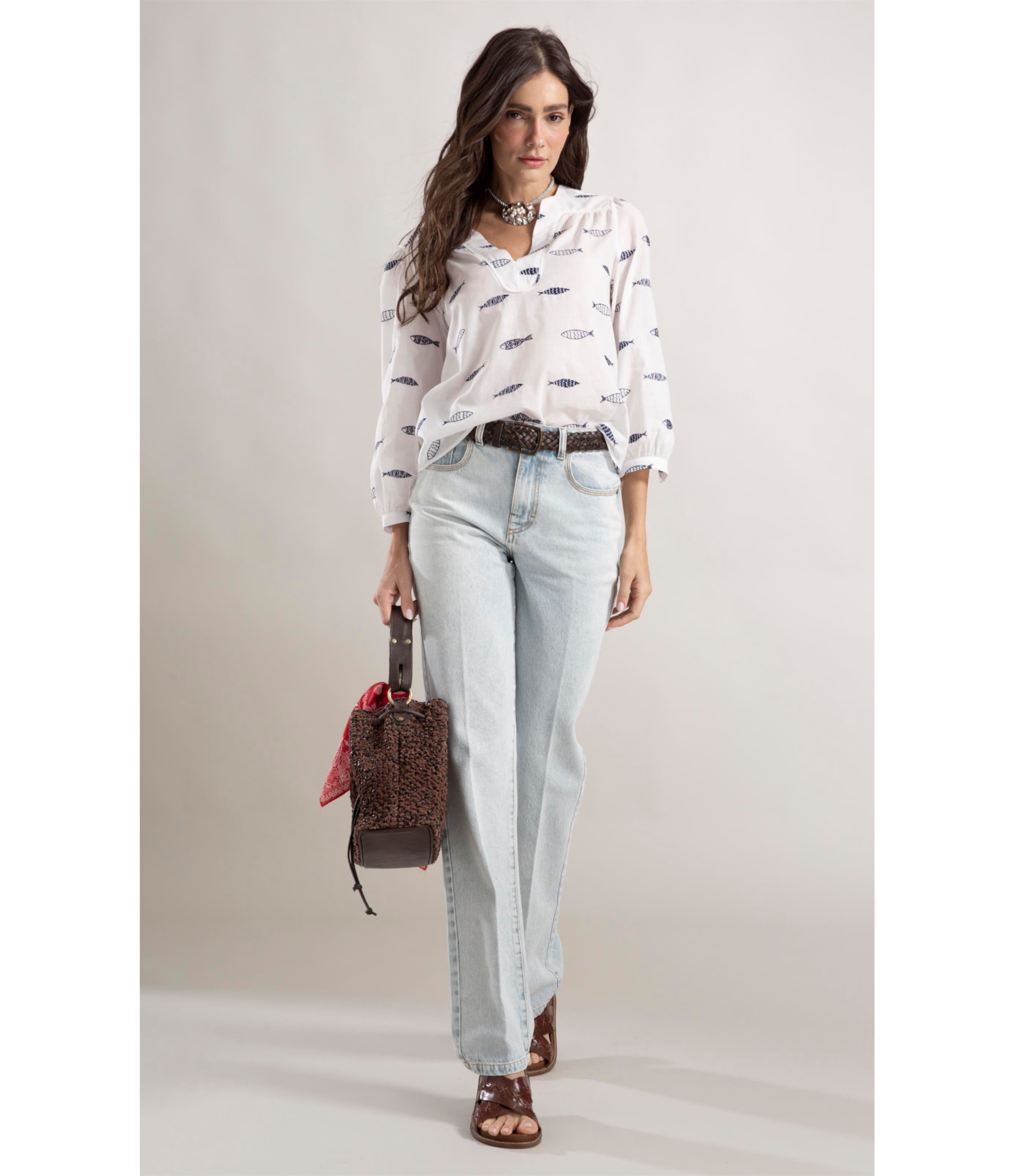 Blusa Louis Sardines Bicolor Off White