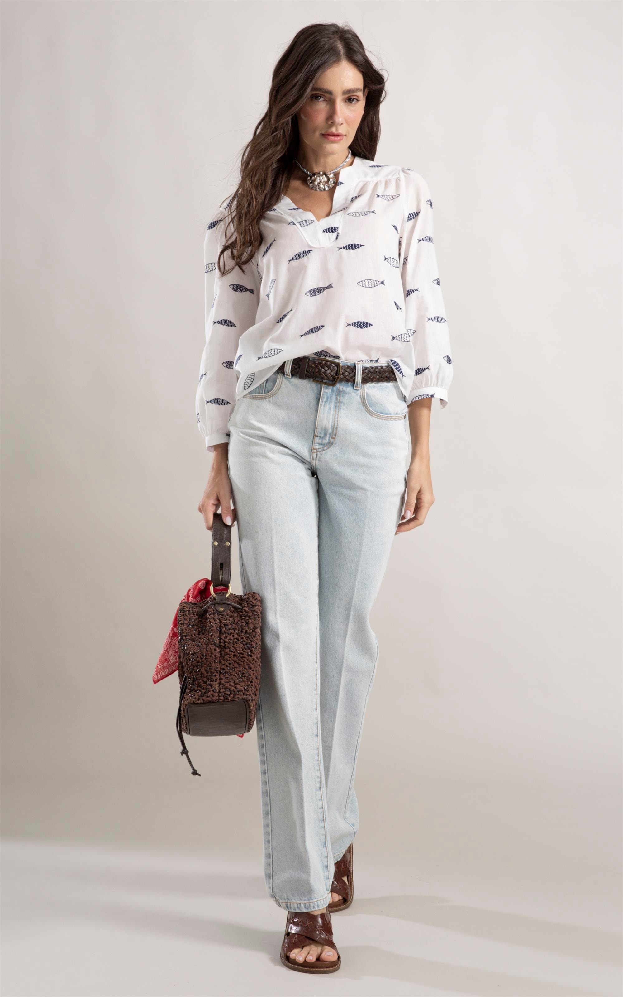 Blusa Louis Sardines Bicolor Off White