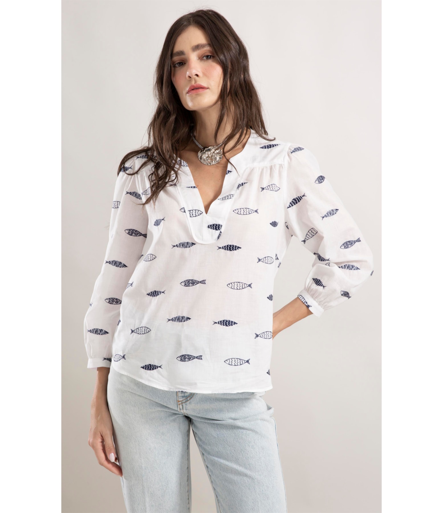 Blusa Louis Sardines Bicolor Off White
