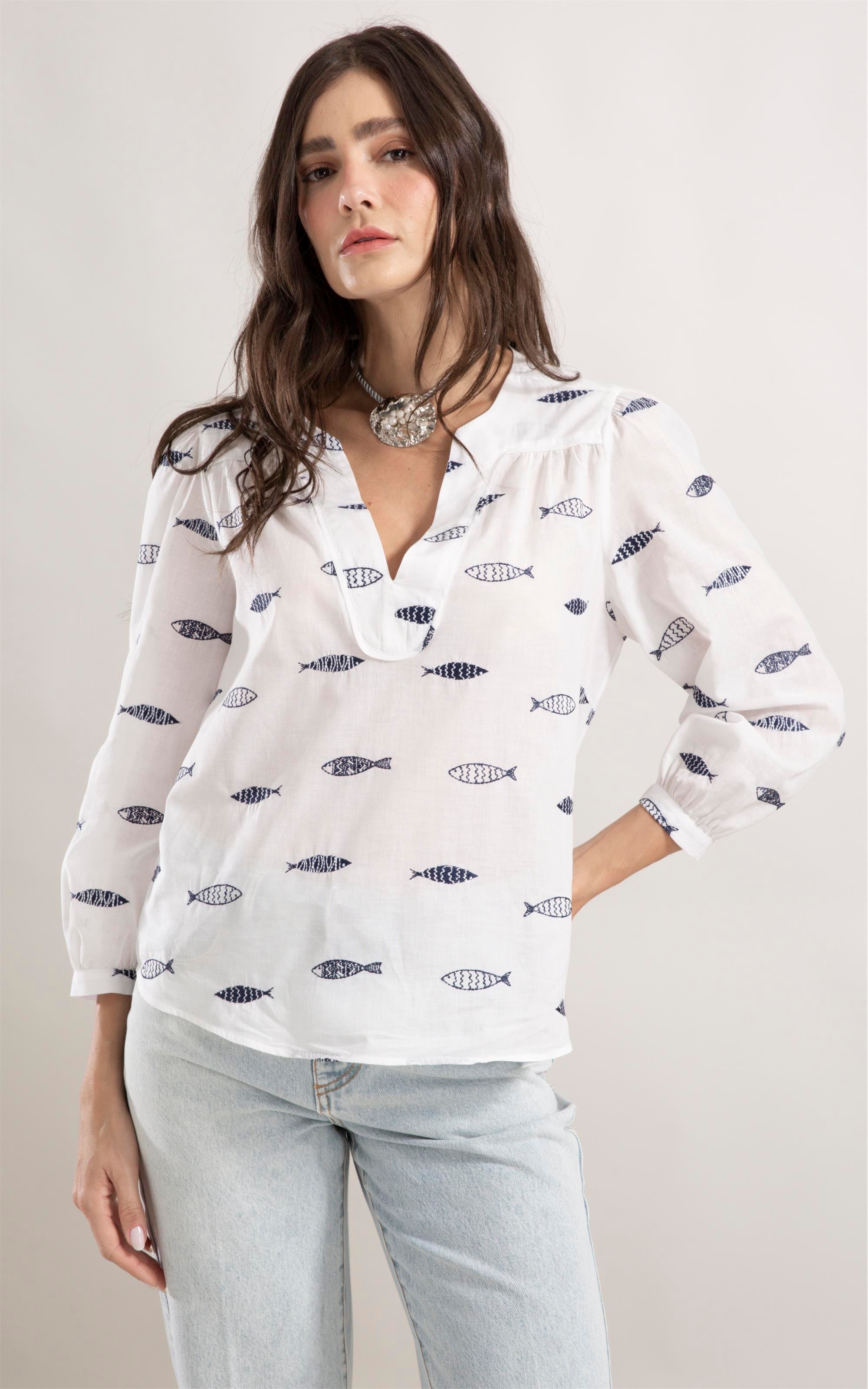 Blusa Louis Sardines Bicolor Off White