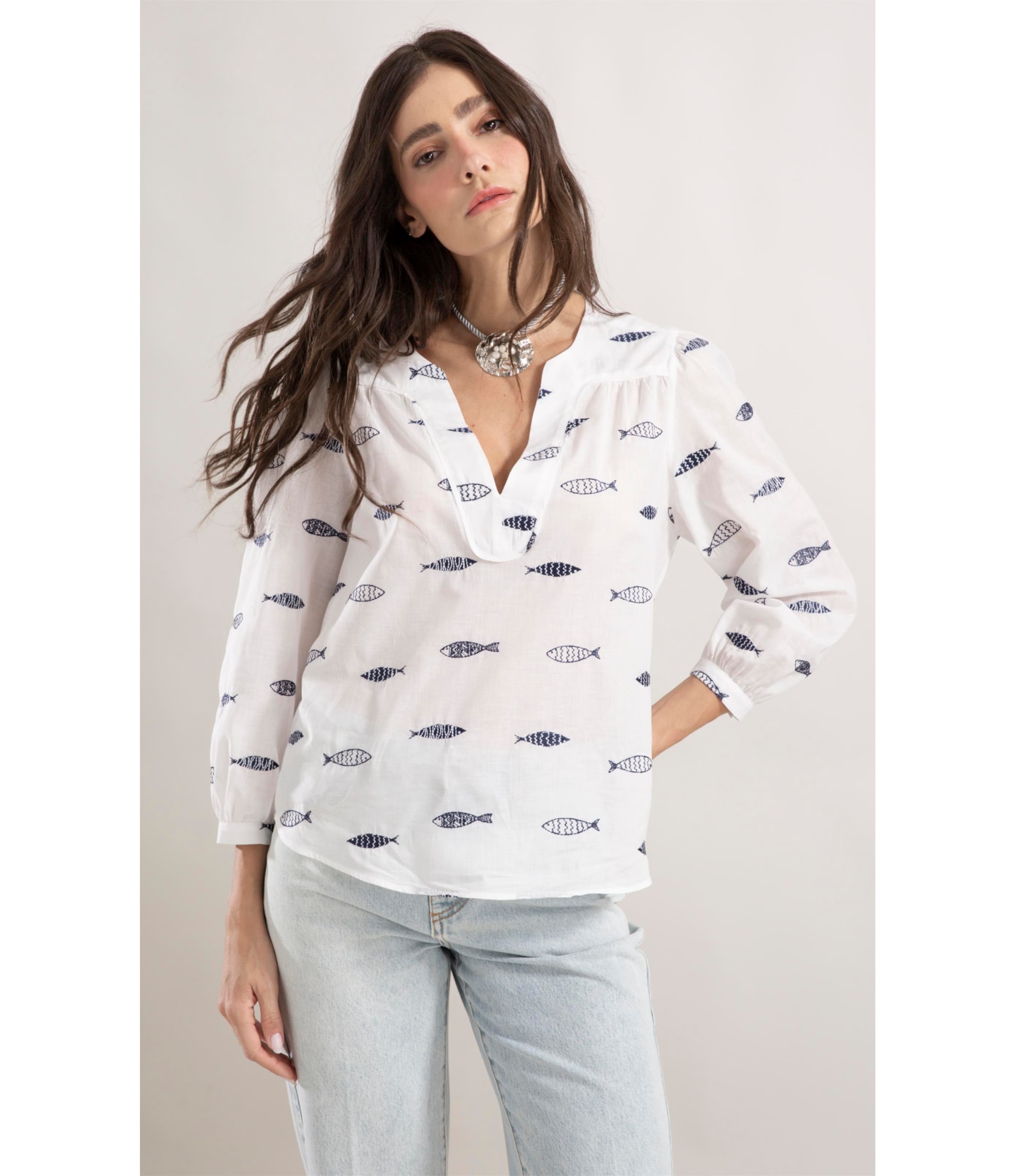 Blusa Louis Sardines Bicolor Off White