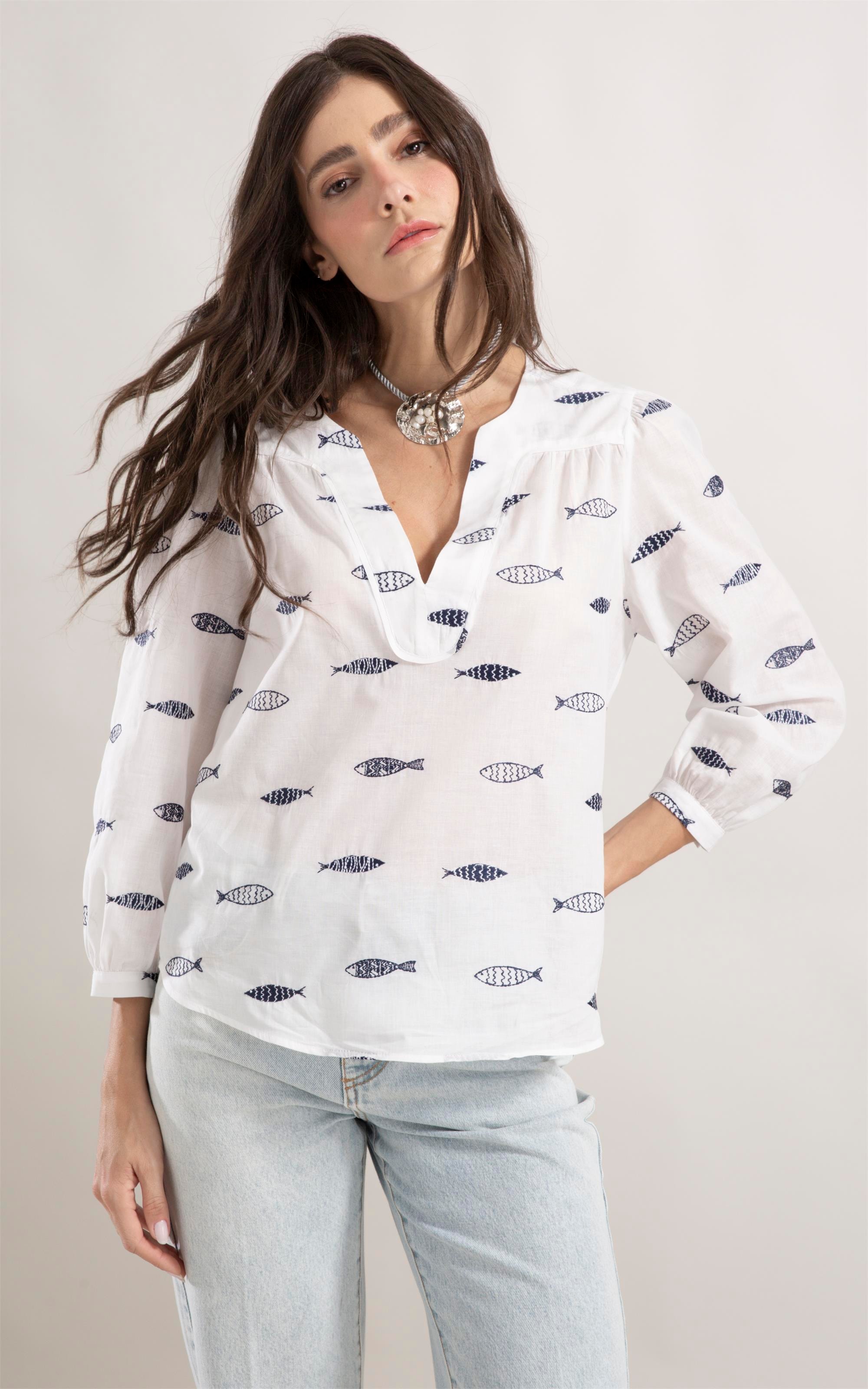 Blusa Louis Sardines Bicolor Off White