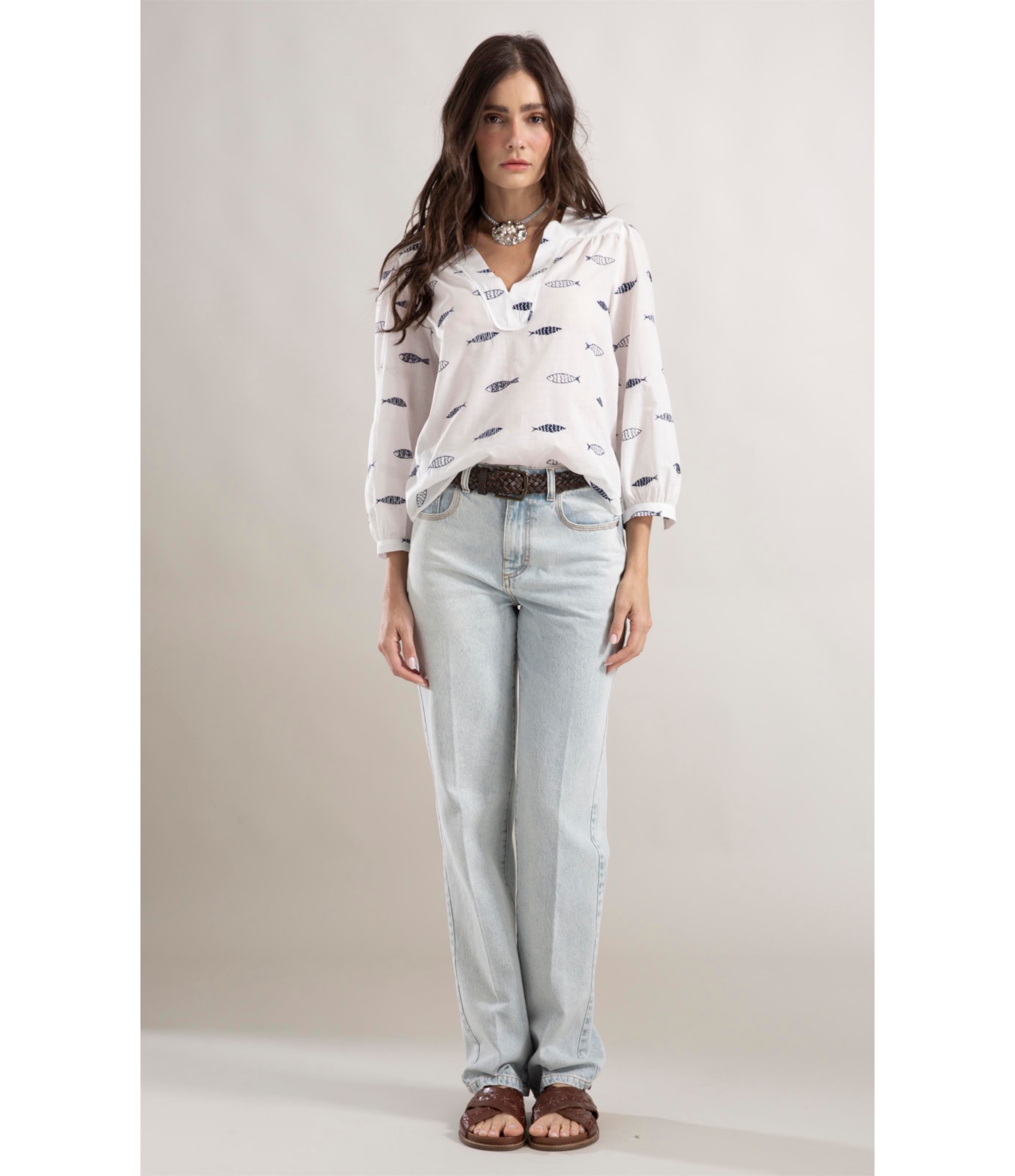 Blusa Louis Sardines Bicolor Off White