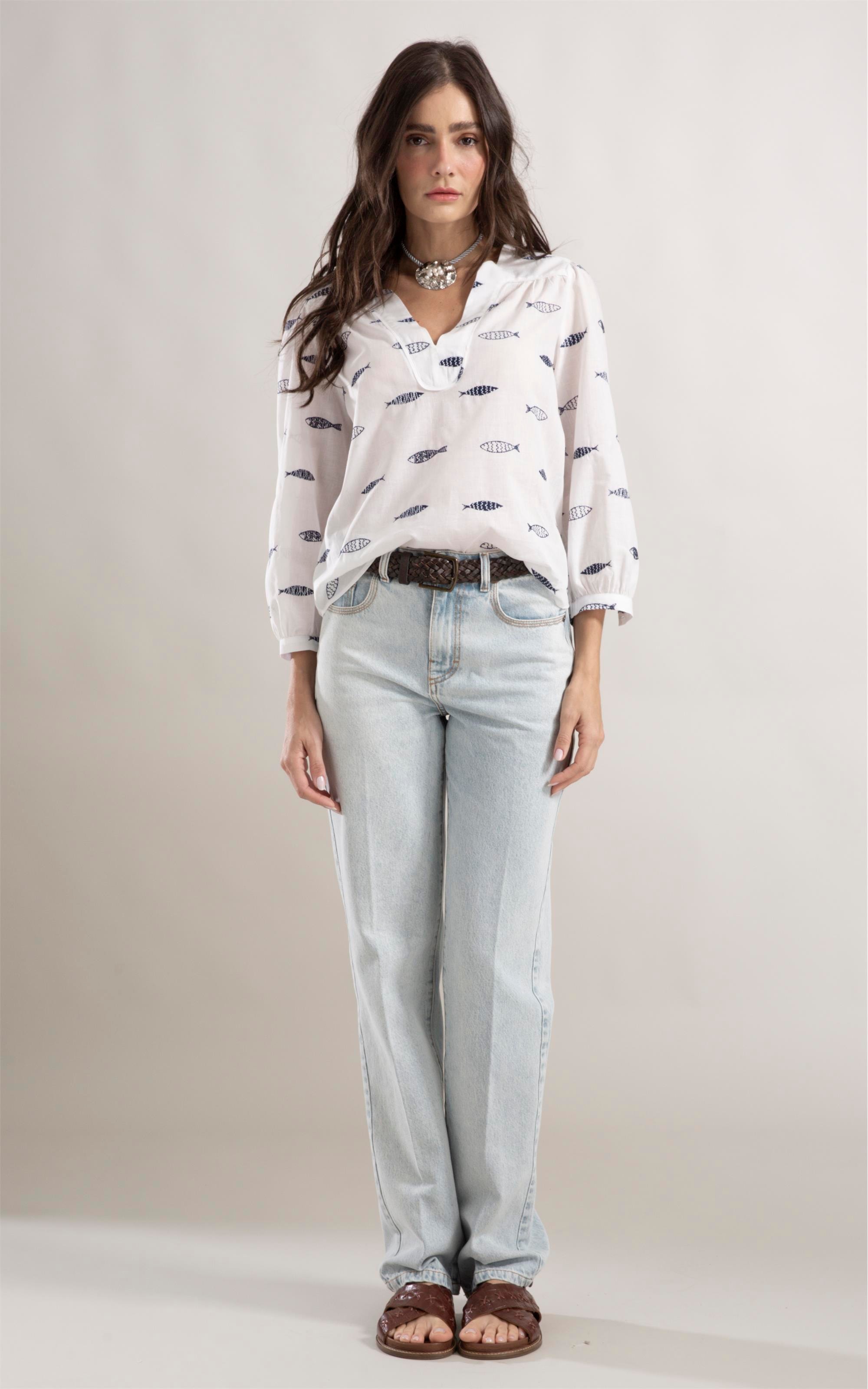 Blusa Louis Sardines Bicolor Off White