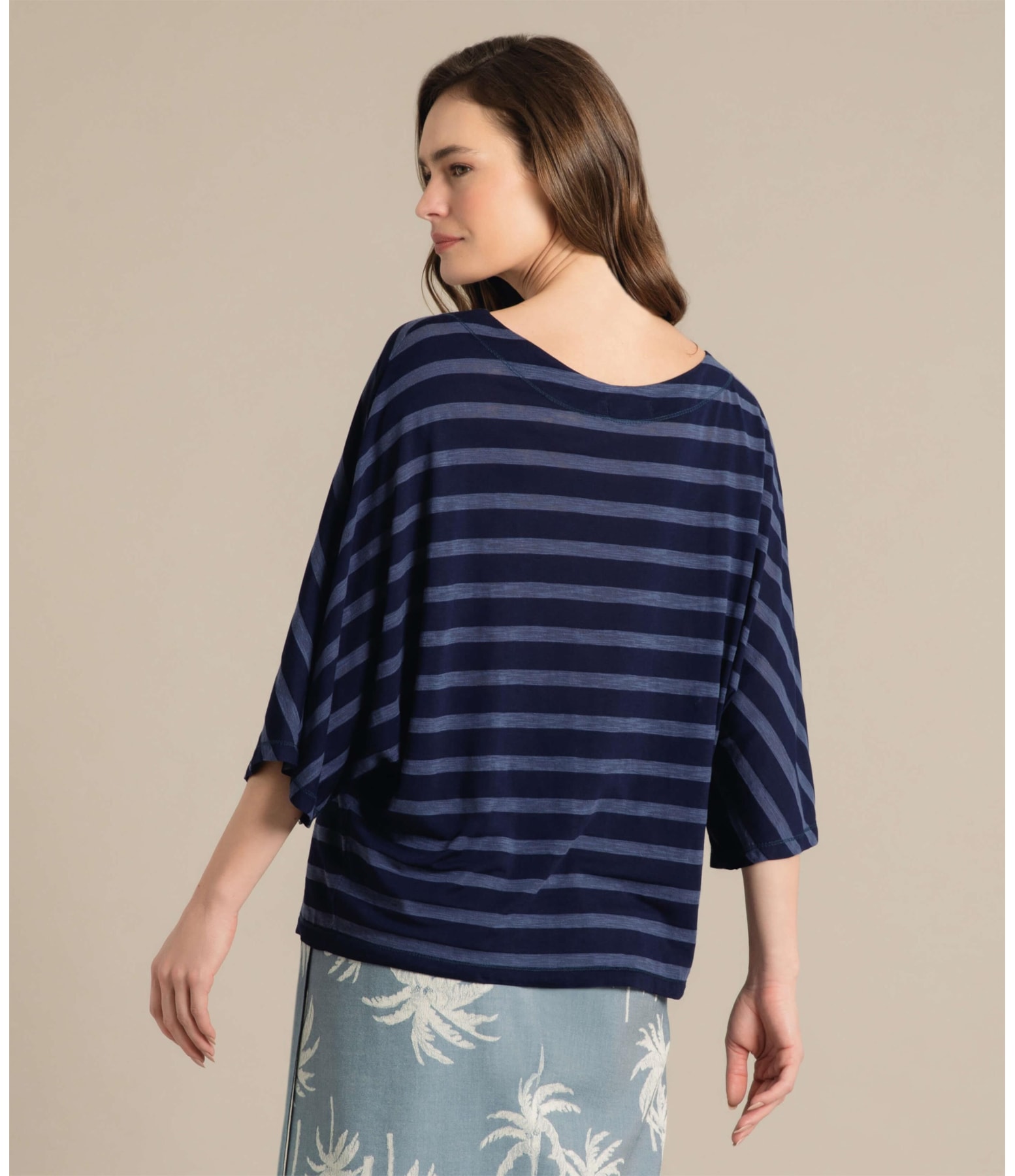 Blusa Lys 7/8 Listrada Marinho
