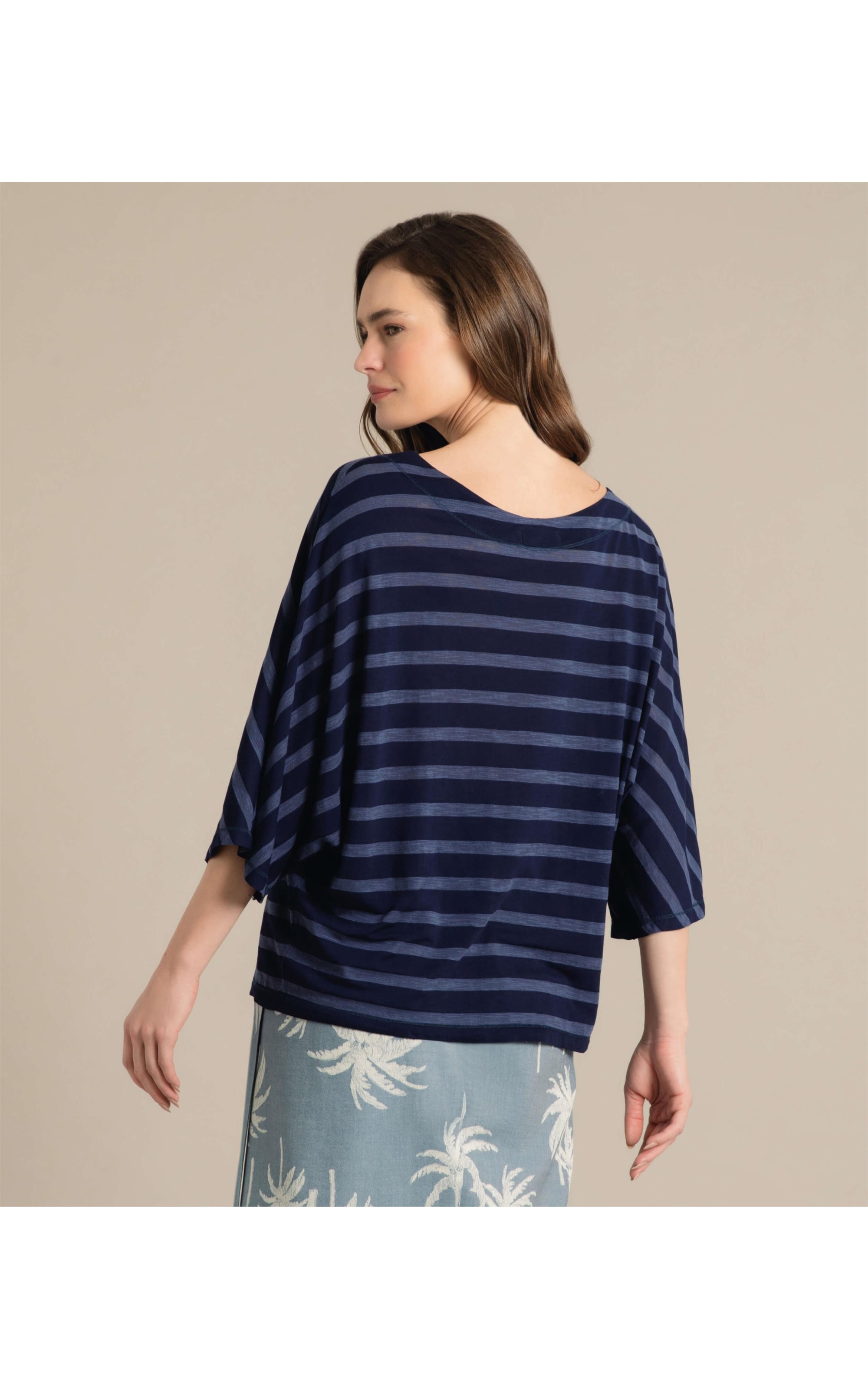 Blusa Lys 7/8 Listrada Marinho