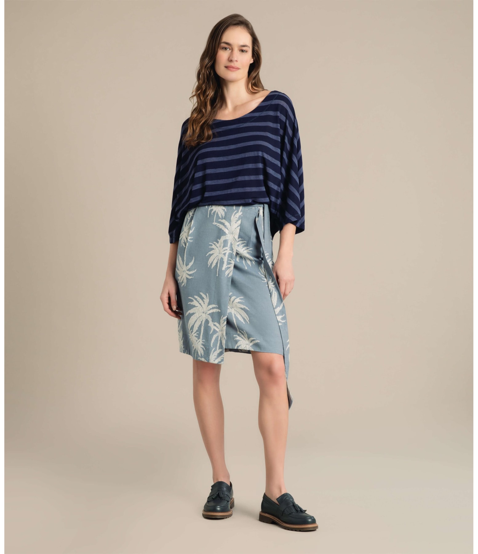 Blusa Lys 7/8 Listrada Marinho