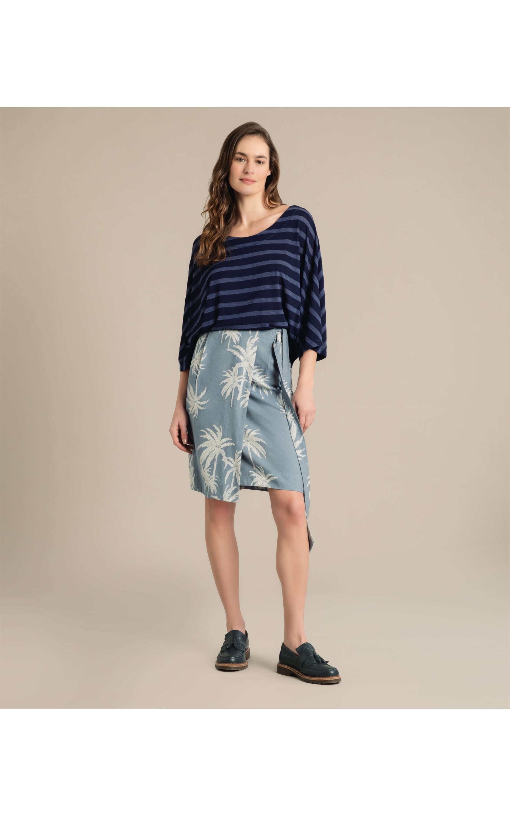 Blusa Lys 7/8 Listrada Marinho