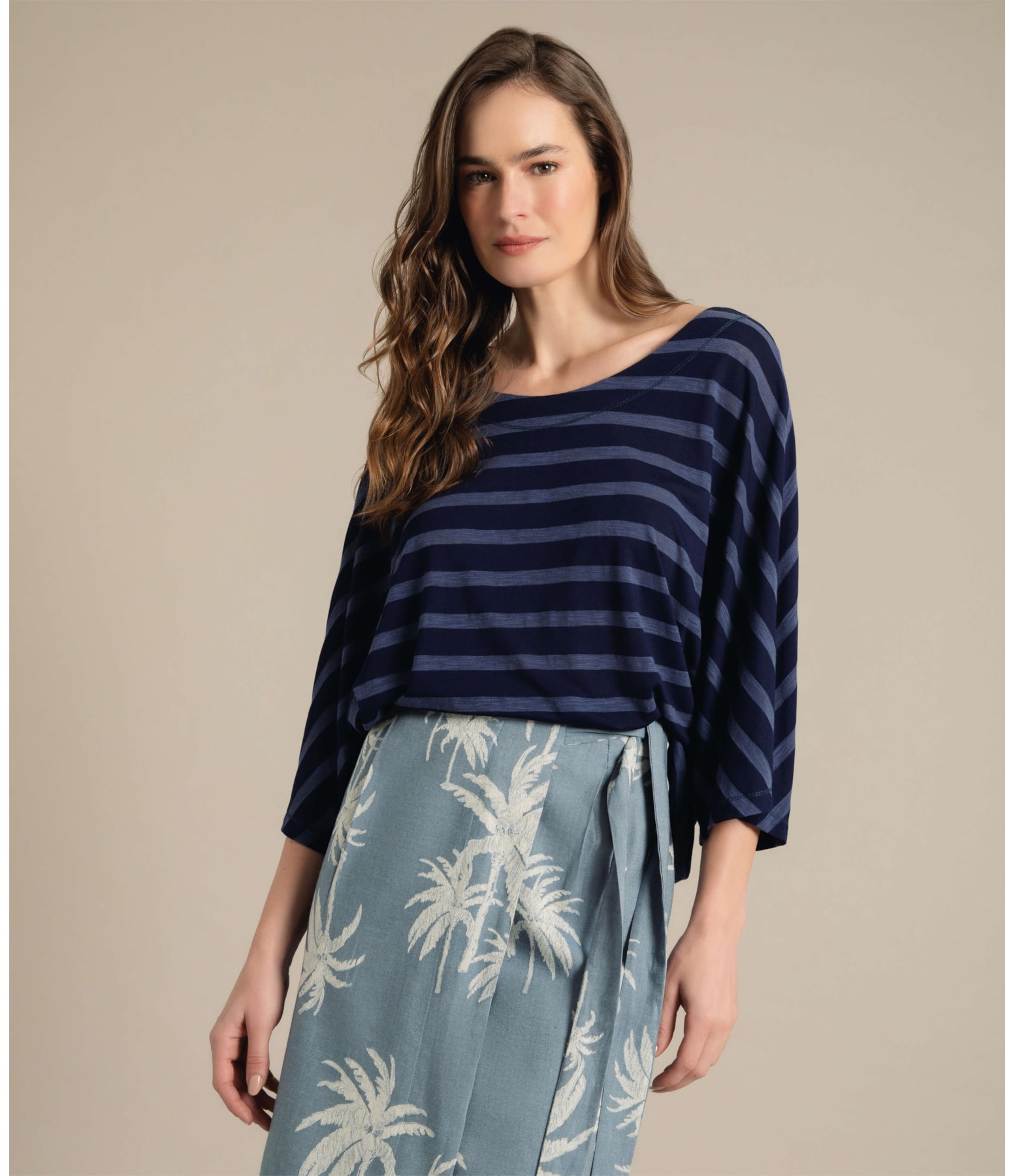 Blusa Lys 7/8 Listrada Marinho