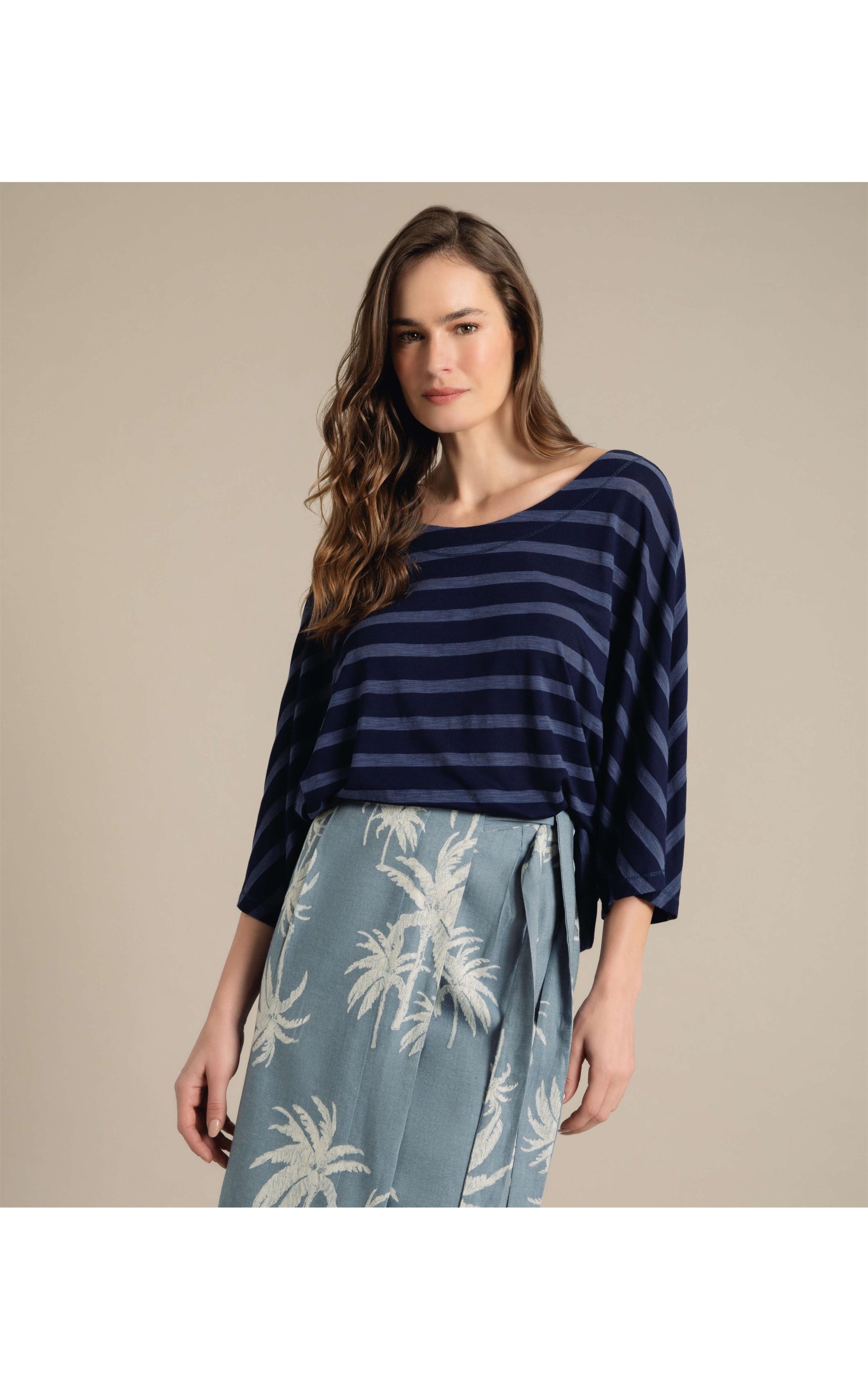 Blusa Lys 7/8 Listrada Marinho