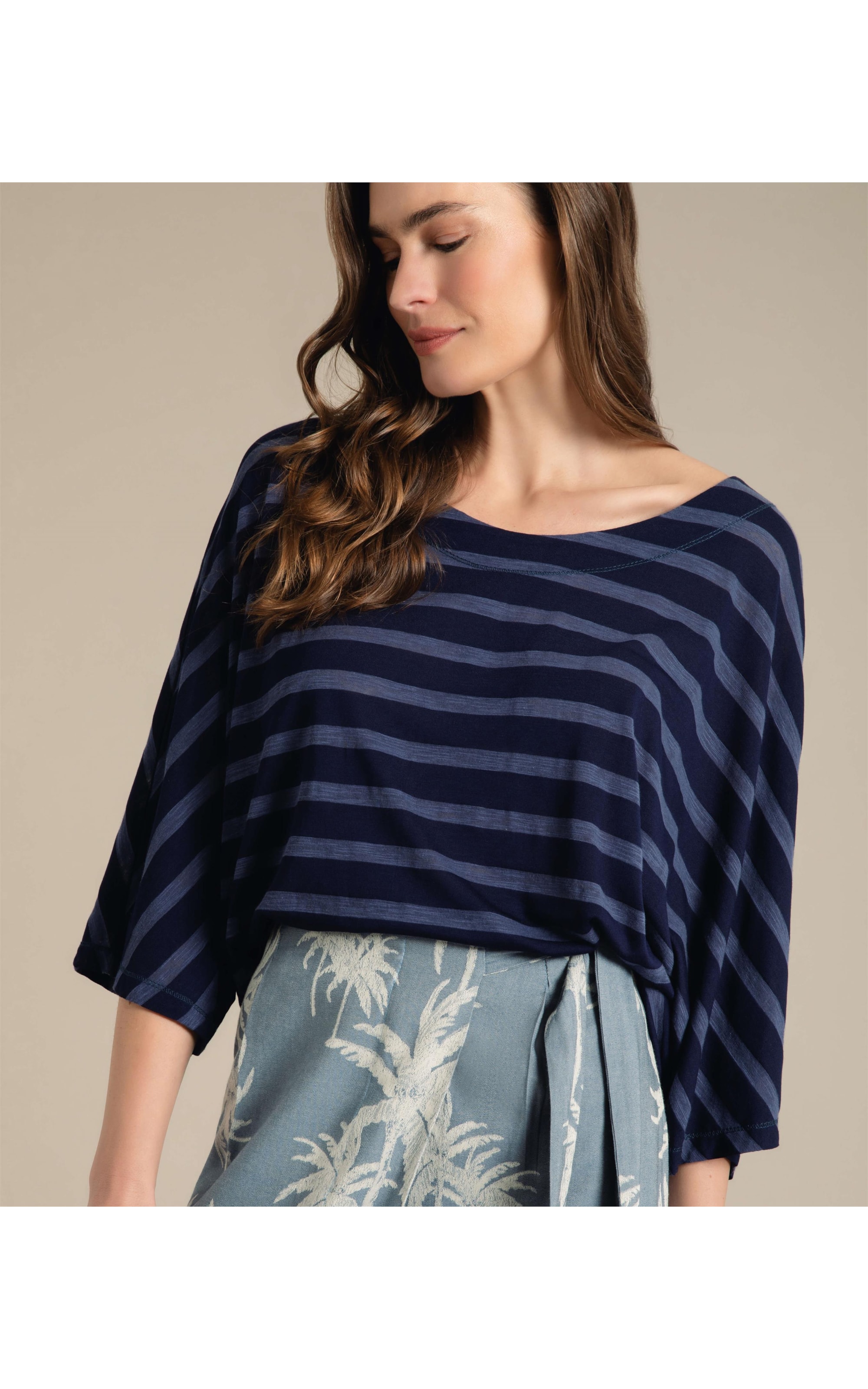 Blusa Lys 7/8 Listrada Marinho