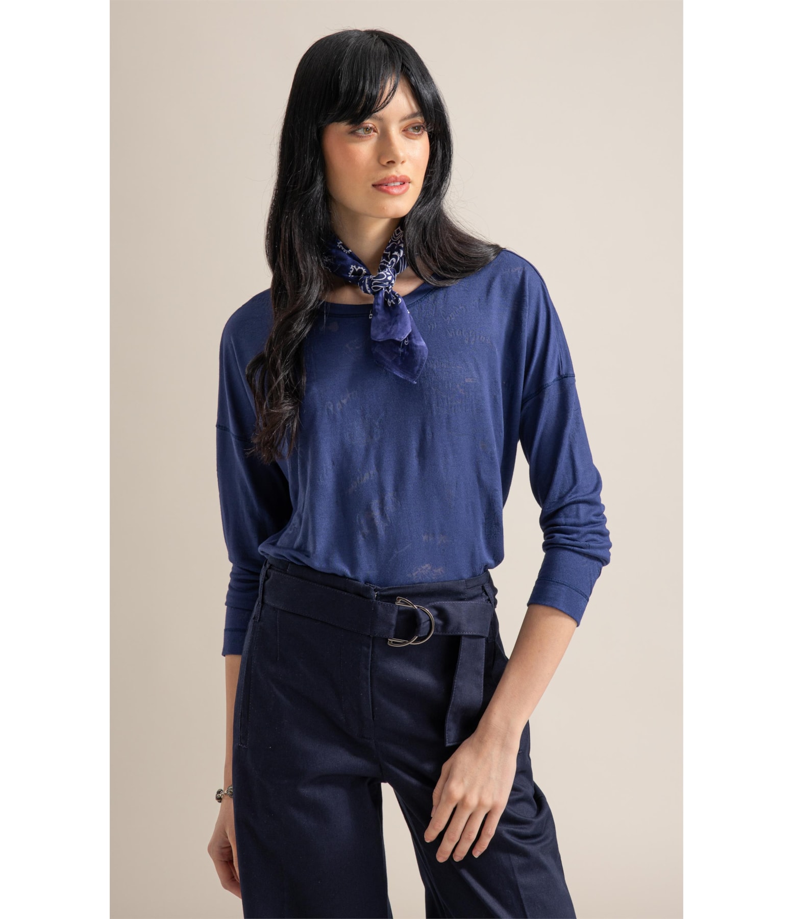 Blusa Manami Devore Viaggio Marinho