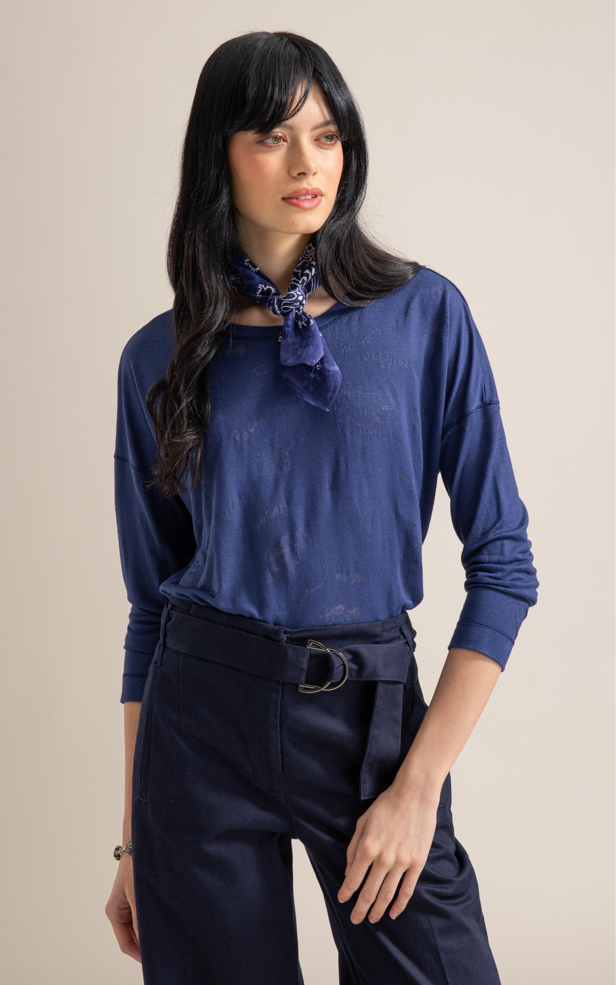 Blusa Manami Devore Viaggio Ml Marinho