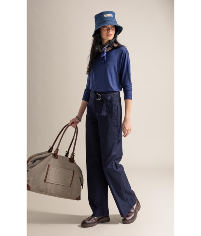 Blusa Manami Devore Viaggio Ml Marinho