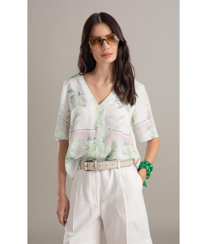 Blusa Mandacaru Tropical Linho Blend Branco