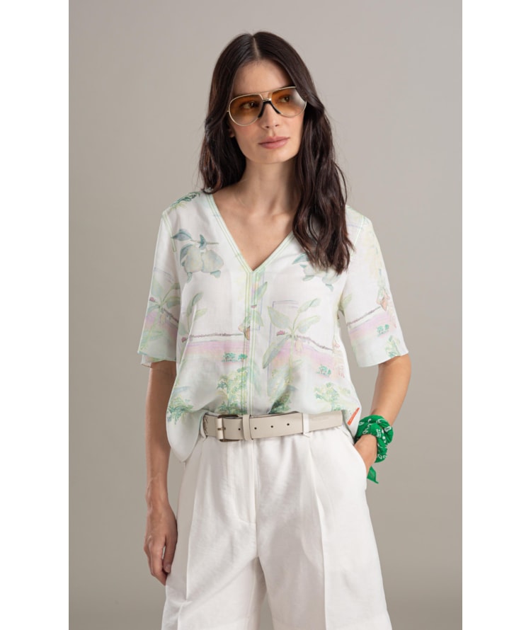 Blusa Mandacaru Tropical Linho Blend Branco