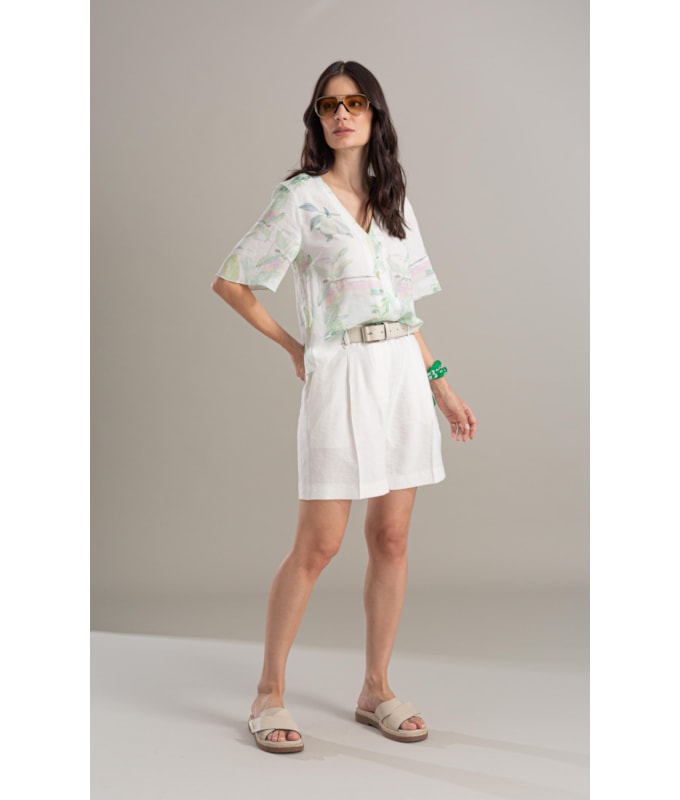 Blusa Mandacaru Tropical Linho Blend Branco