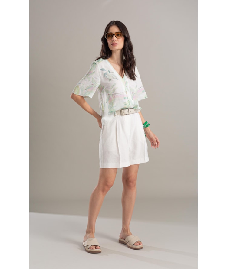 Blusa Mandacaru Tropical Linho Blend Branco