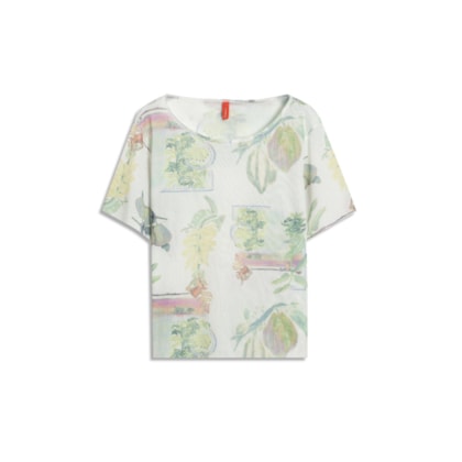 Blusa Manoela Tule Estampa Listra Flor Branco