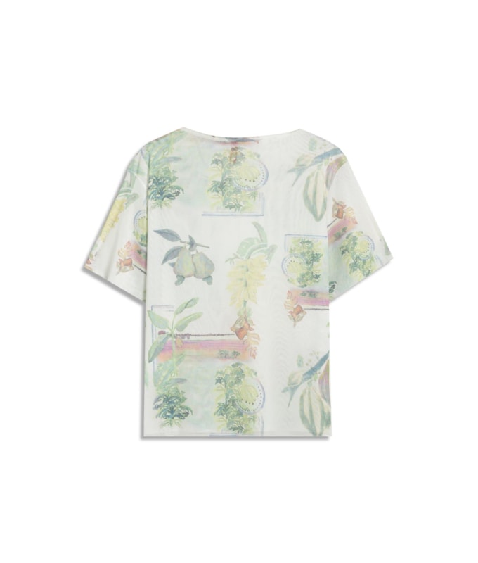 Blusa Manoela Tule Estampa Listra Flor Branco