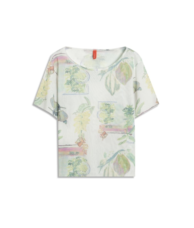 Blusa Manoela Tule Estampa Listra Flor Branco