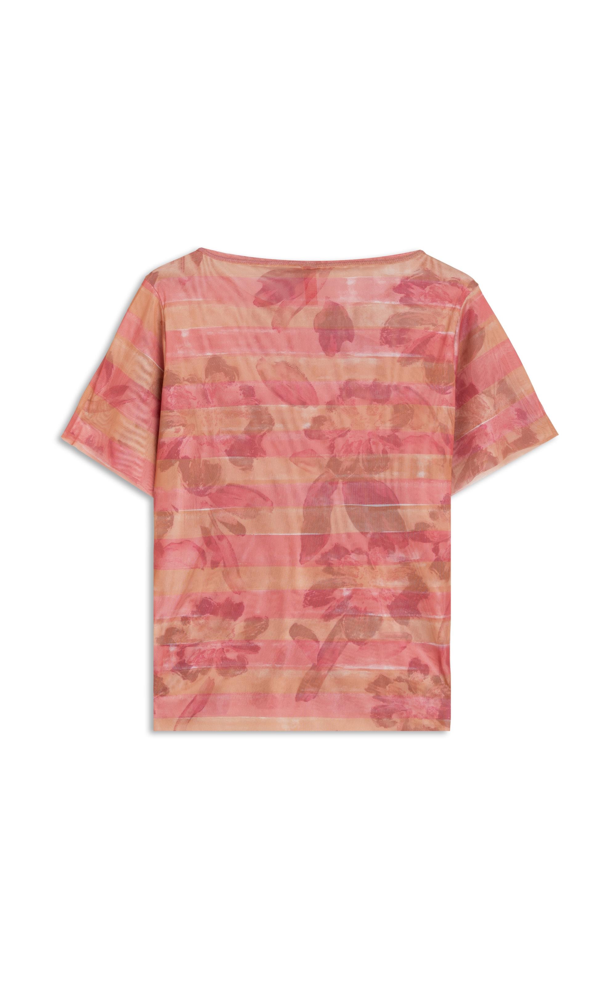 Blusa Manoela Tule Estampa Listra Flor Laranja