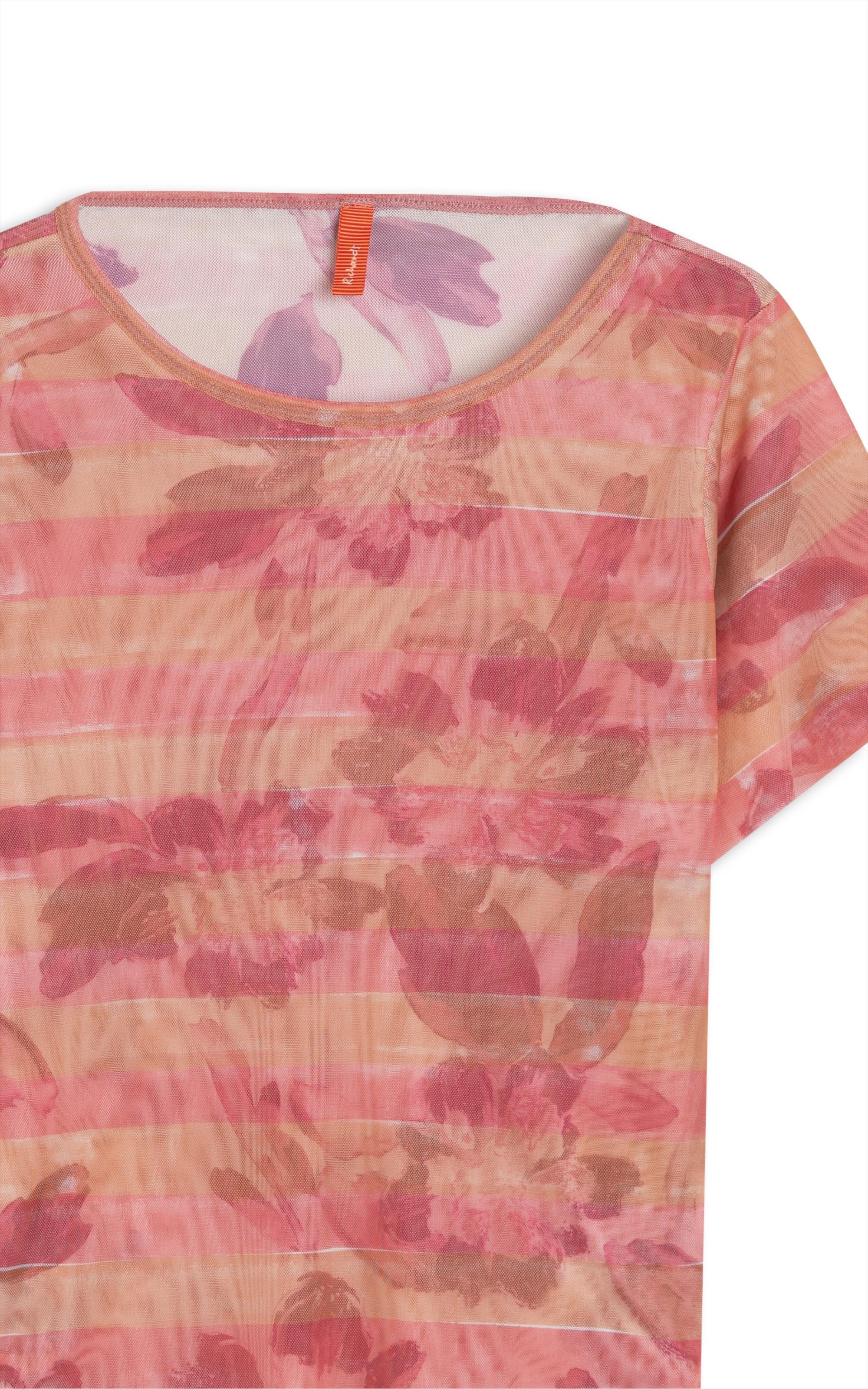 Blusa Manoela Tule Estampa Listra Flor Laranja