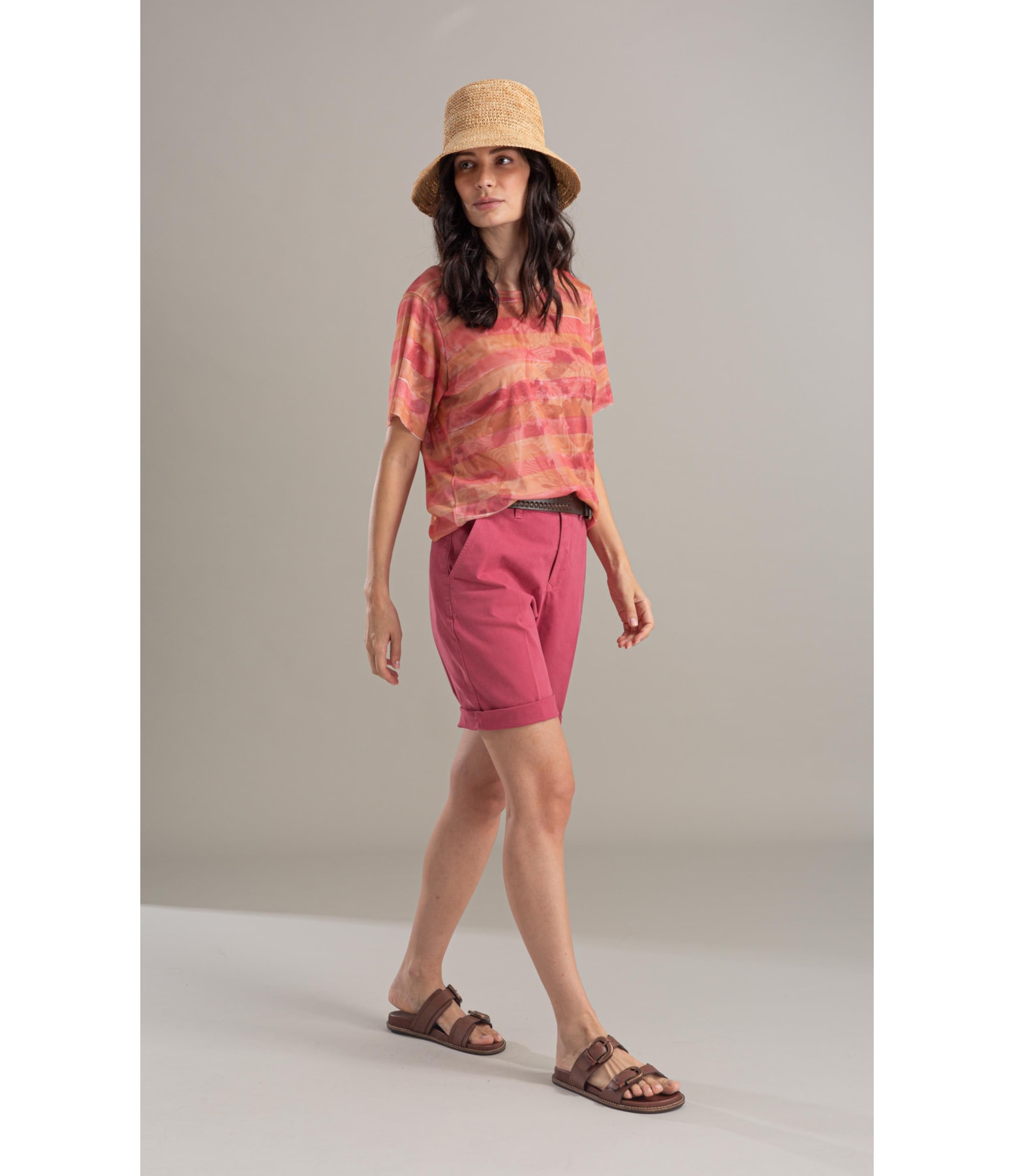 Blusa Manoela Tule Estampa Listra Flor Laranja