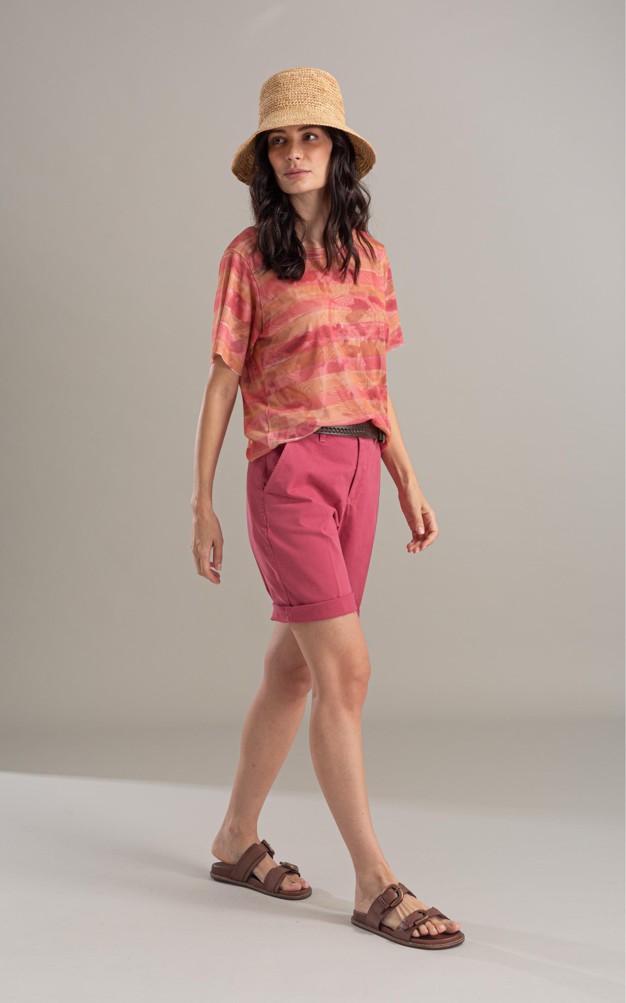 Blusa Manoela Tule Estampa Listra Flor Laranja