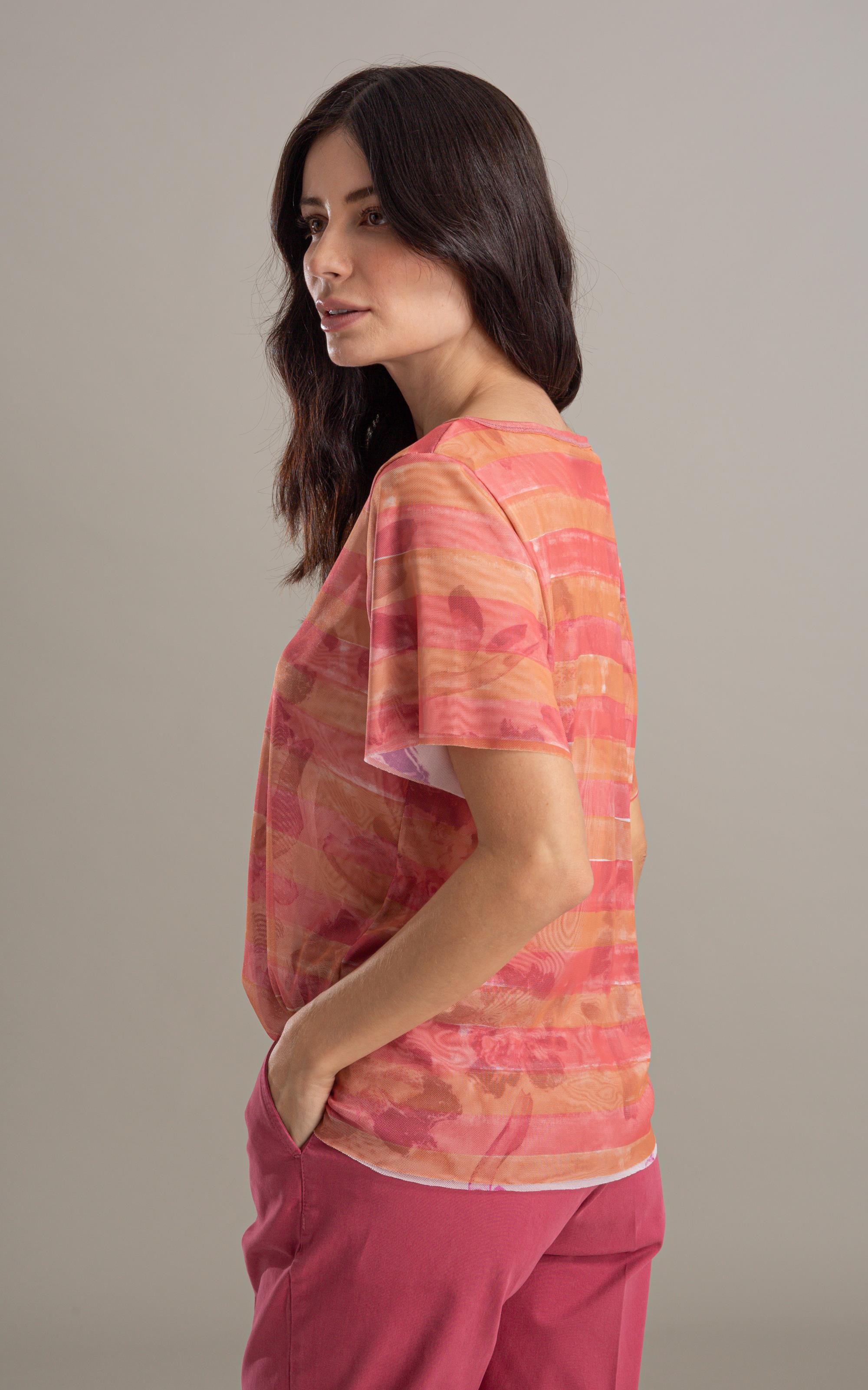 Blusa Manoela Tule Estampa Listra Flor Laranja