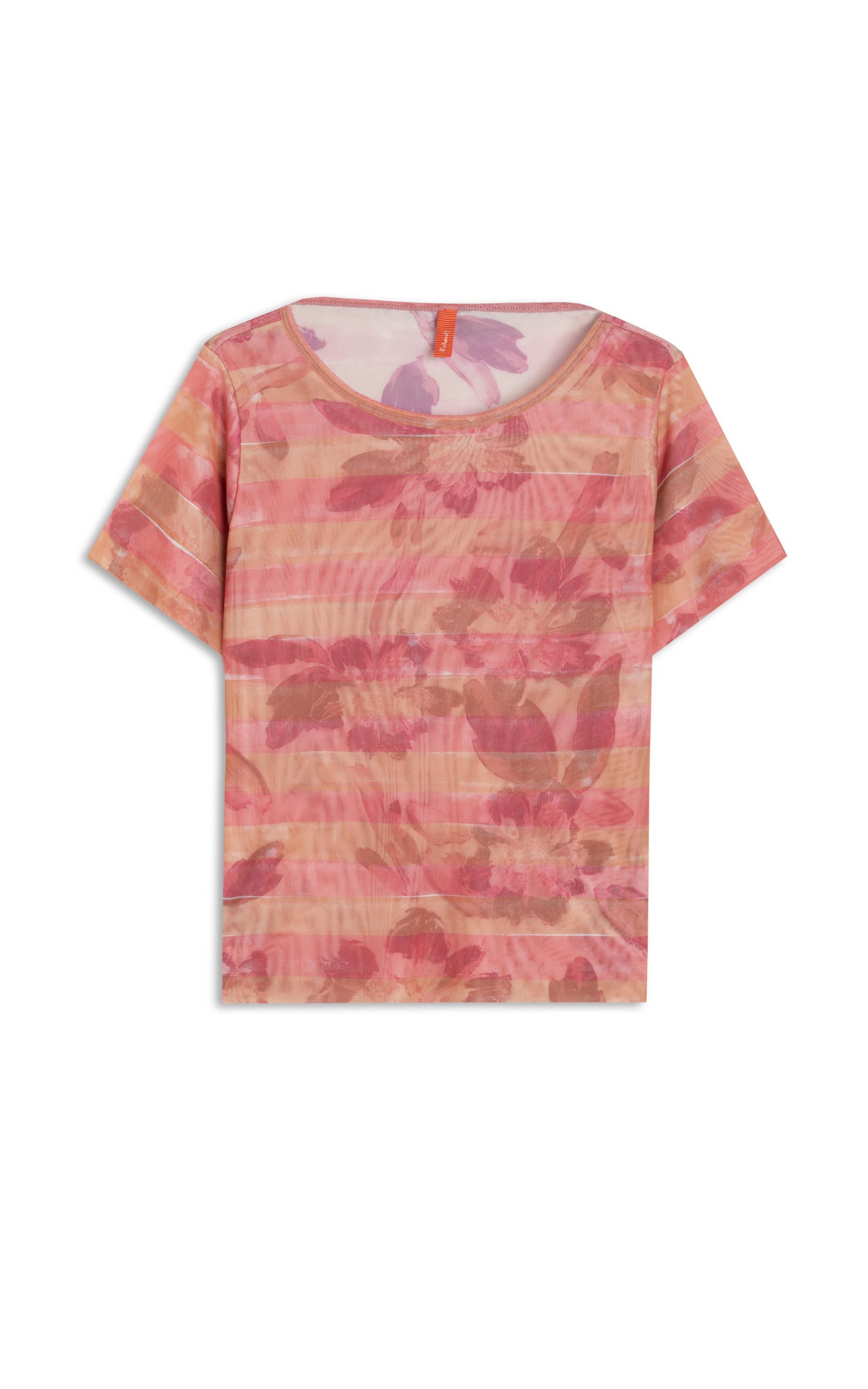 Blusa Manoela Tule Estampa Listra Flor Laranja