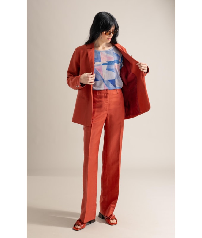 Blusa Manoela Tule Estampa Mosaico Mc Azul Bic