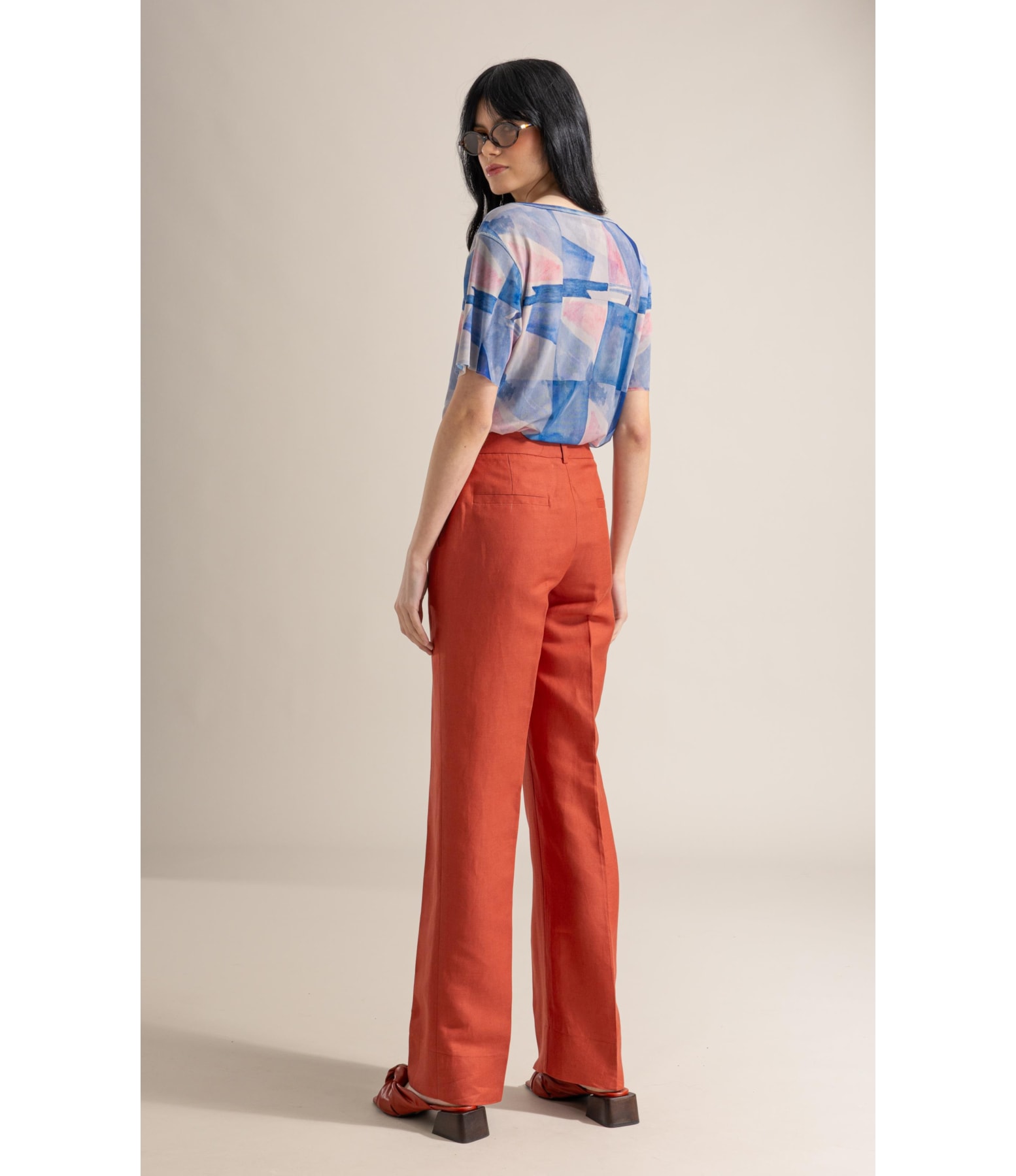 Blusa Manoela Tule Estampa Mosaico Mc Azul Bic