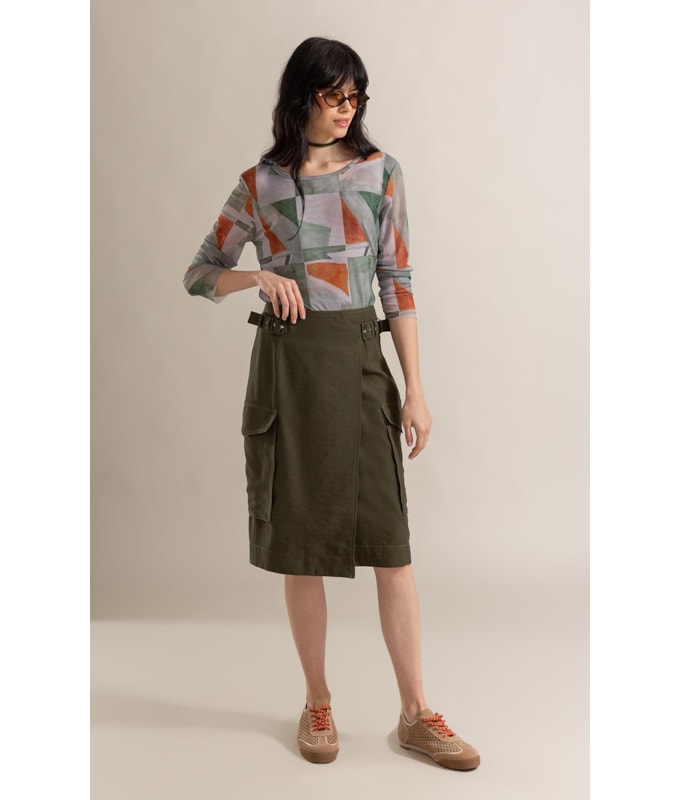 Blusa Melina Tule Estampa Mosaico Ml Verde