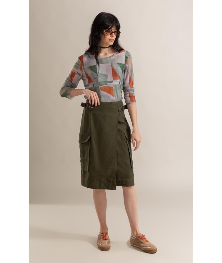 Blusa Melina Tule Estampa Mosaico Ml Verde