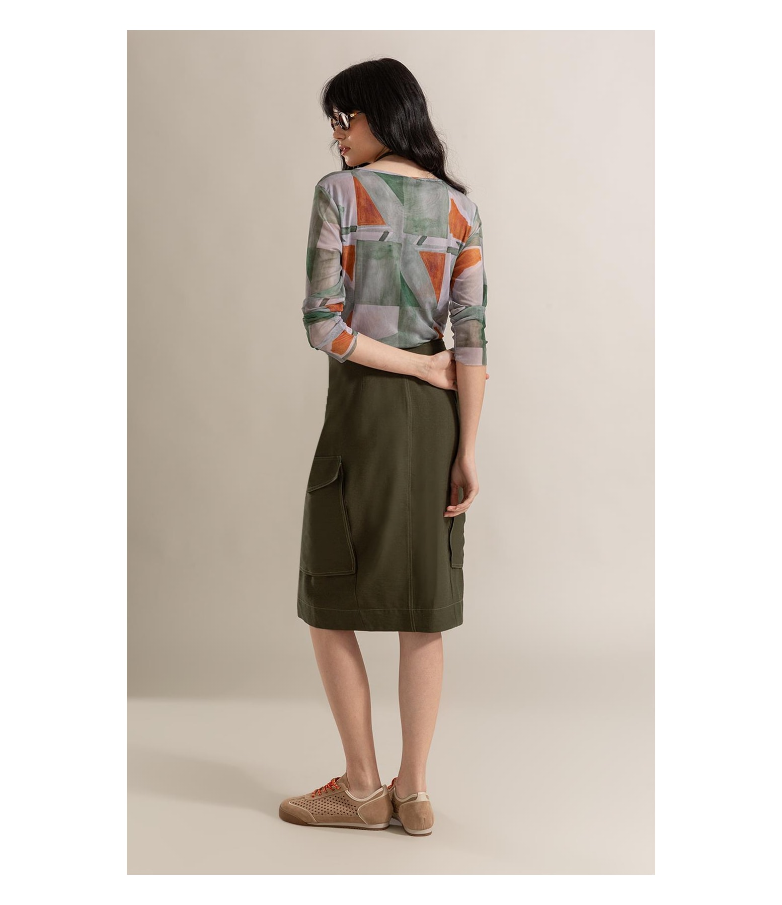 Blusa Melina Tule Estampa Mosaico Ml Verde