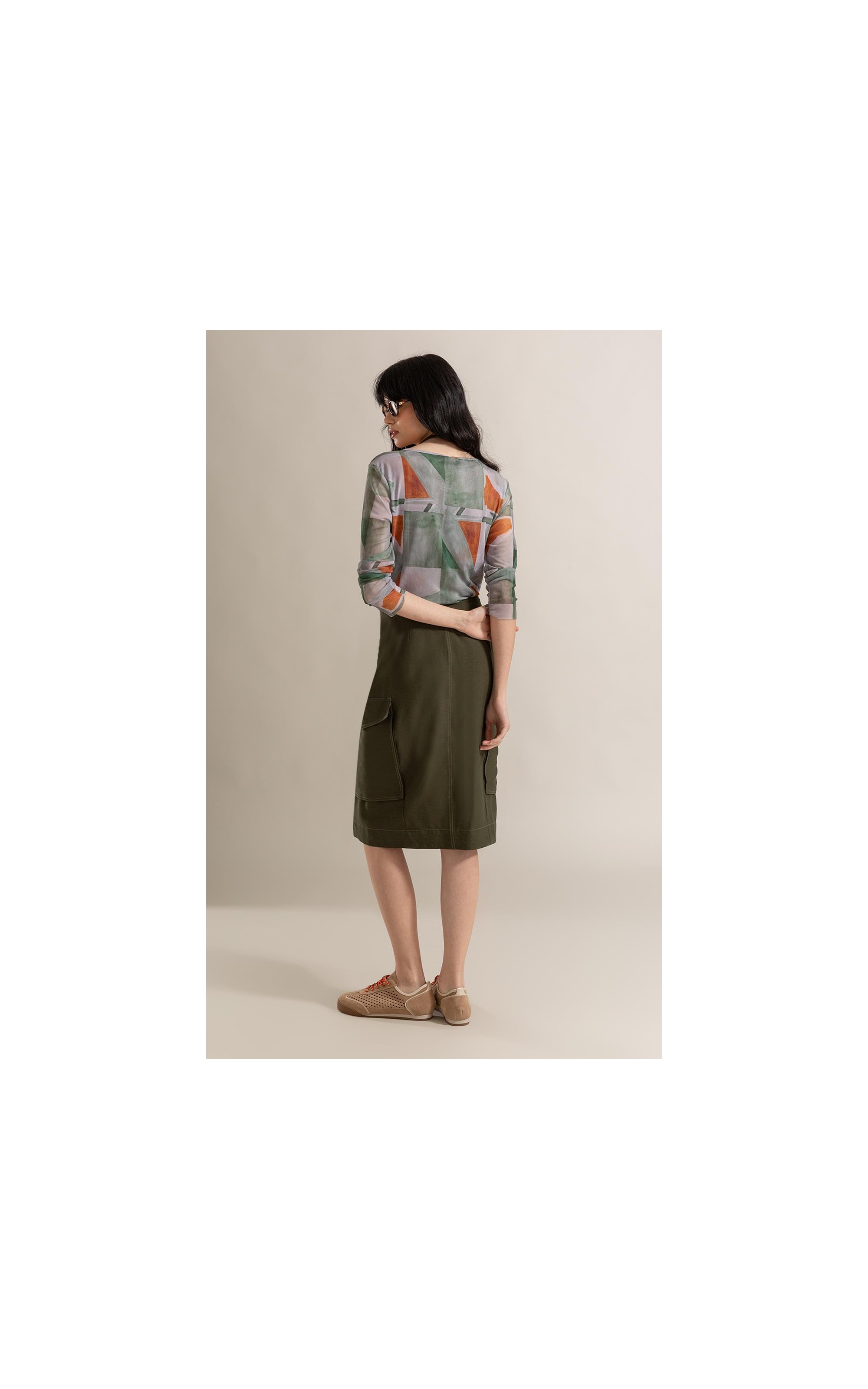 Blusa Melina Tule Estampa Mosaico Ml Verde
