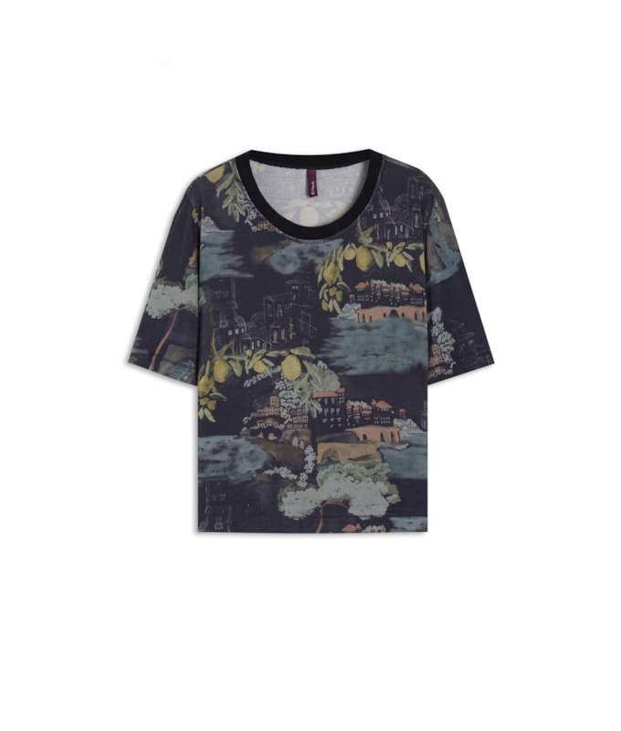 Blusa Mia Estampa Paesaggio Lb Dark Navy