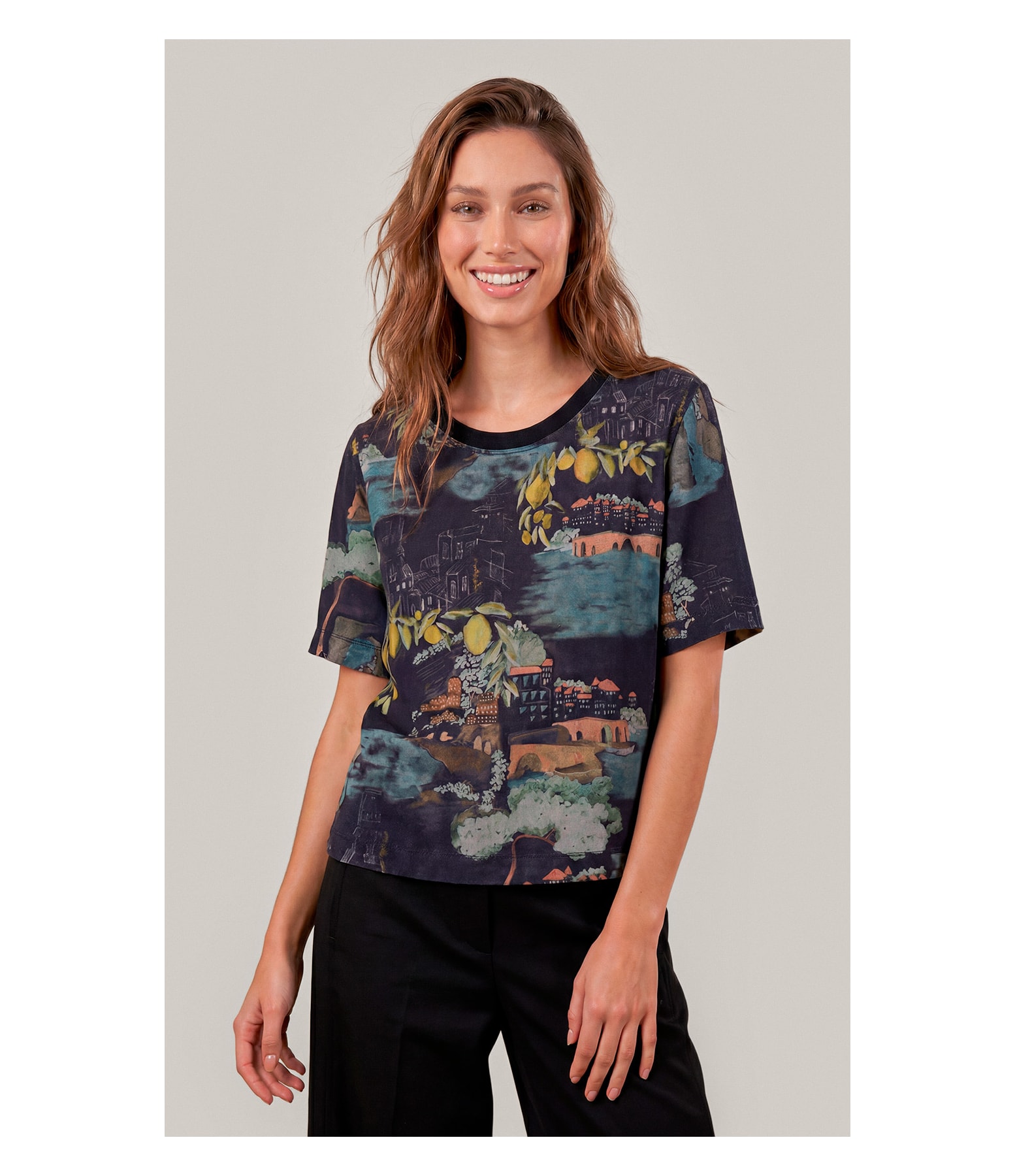 Blusa Mia Estampa Paesaggio Lb Dark Navy